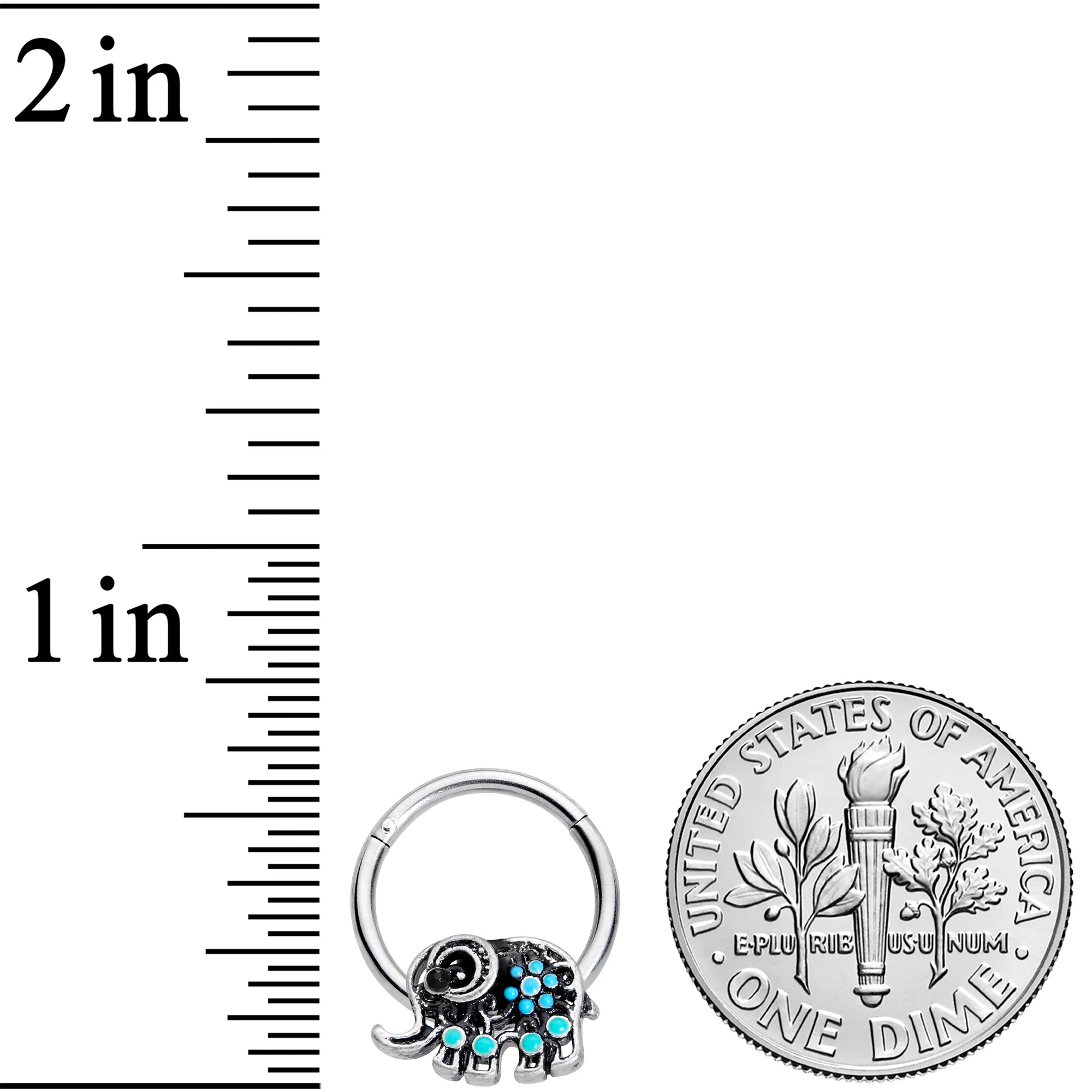 16G 3/8 Aqua Orb Curvy Elephant Hinged Segment Ring - Image 3