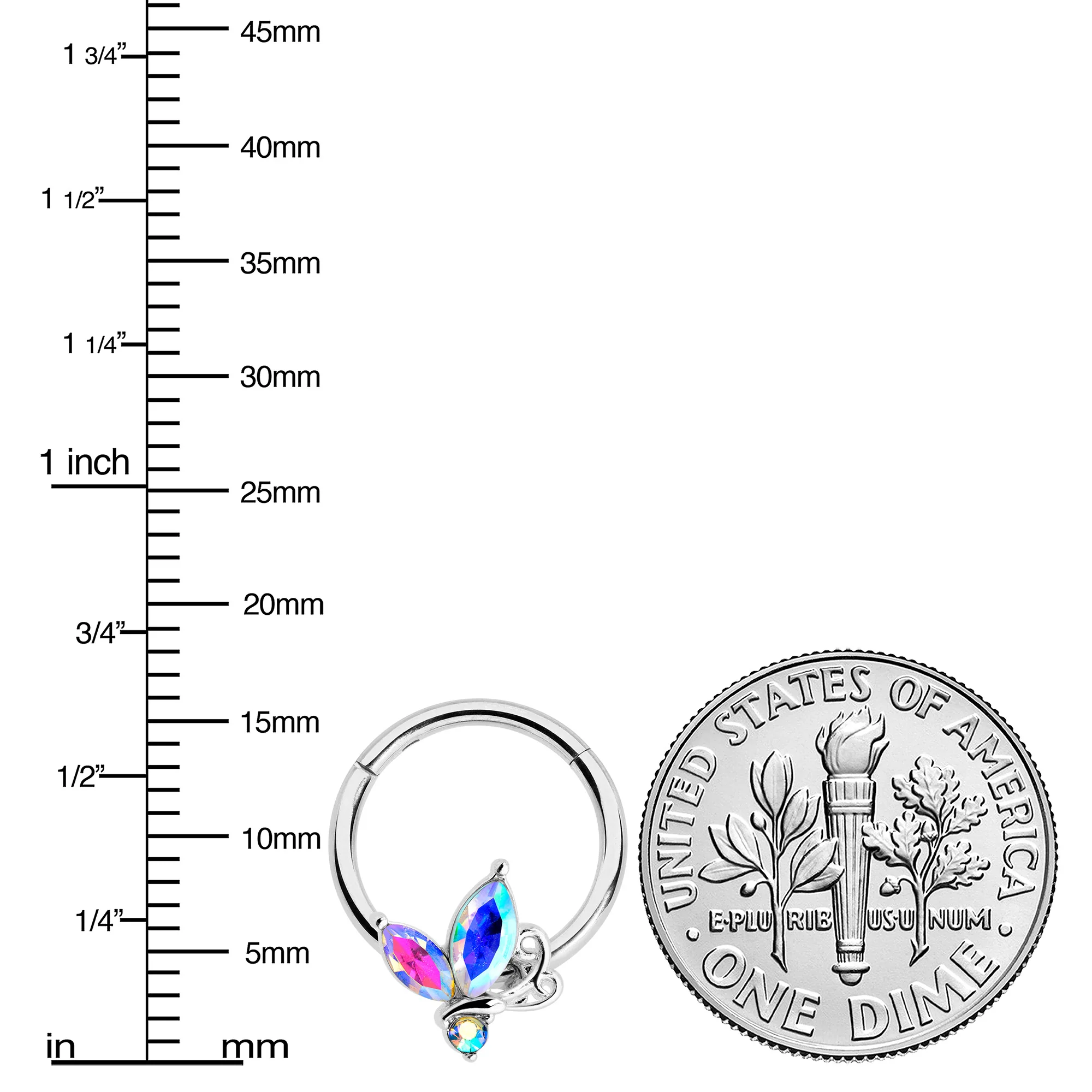 16G 3/8 Aurora CZ Gem Fleur de Lis Butterfly Hinged Segment Ring - Image 3