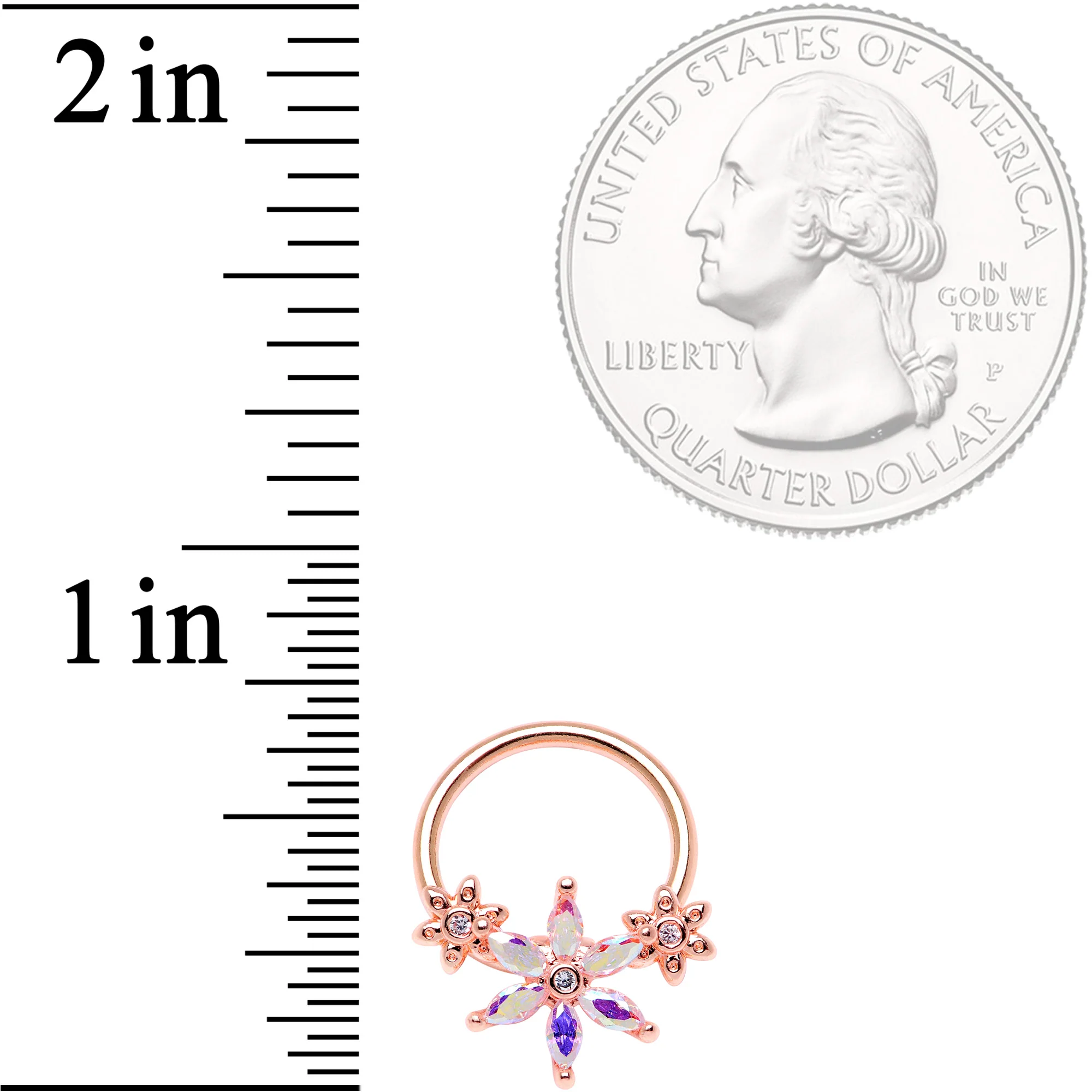16G 3/8" Aurora CZ Gem Rose Gold Tone Flower BCR Captive Ring - Image 2
