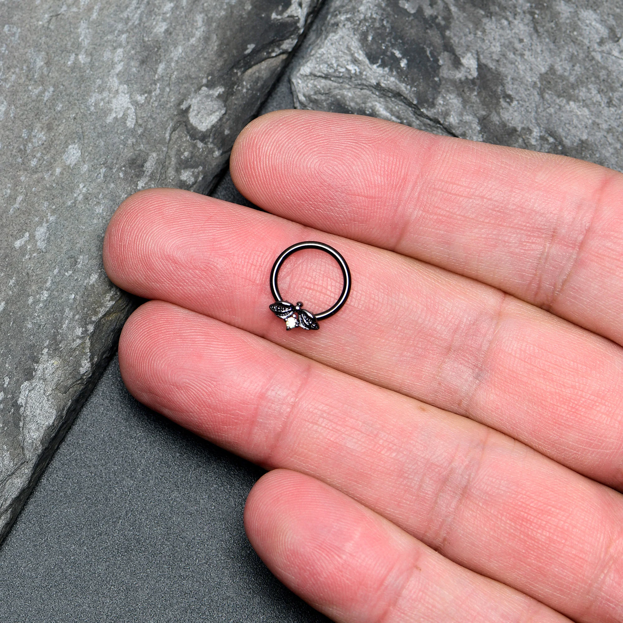 16G 3/8 Aurora Gem Black Beauty Bug BCR Captive Ring - Image 3