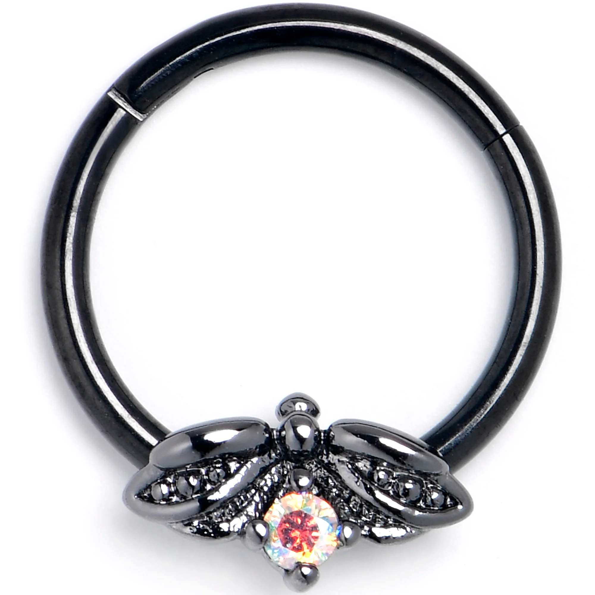 16G 3/8 Aurora Gem Black Beauty Bug Hinged Segment Ring