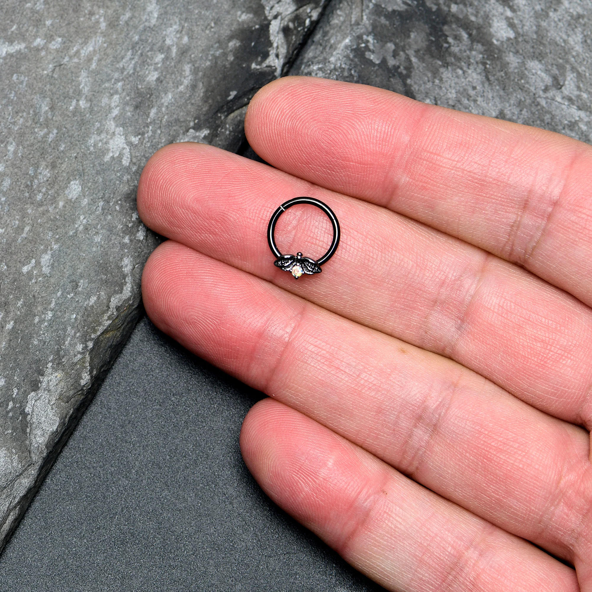 16G 3/8 Aurora Gem Black Beauty Bug Hinged Segment Ring - Image 3
