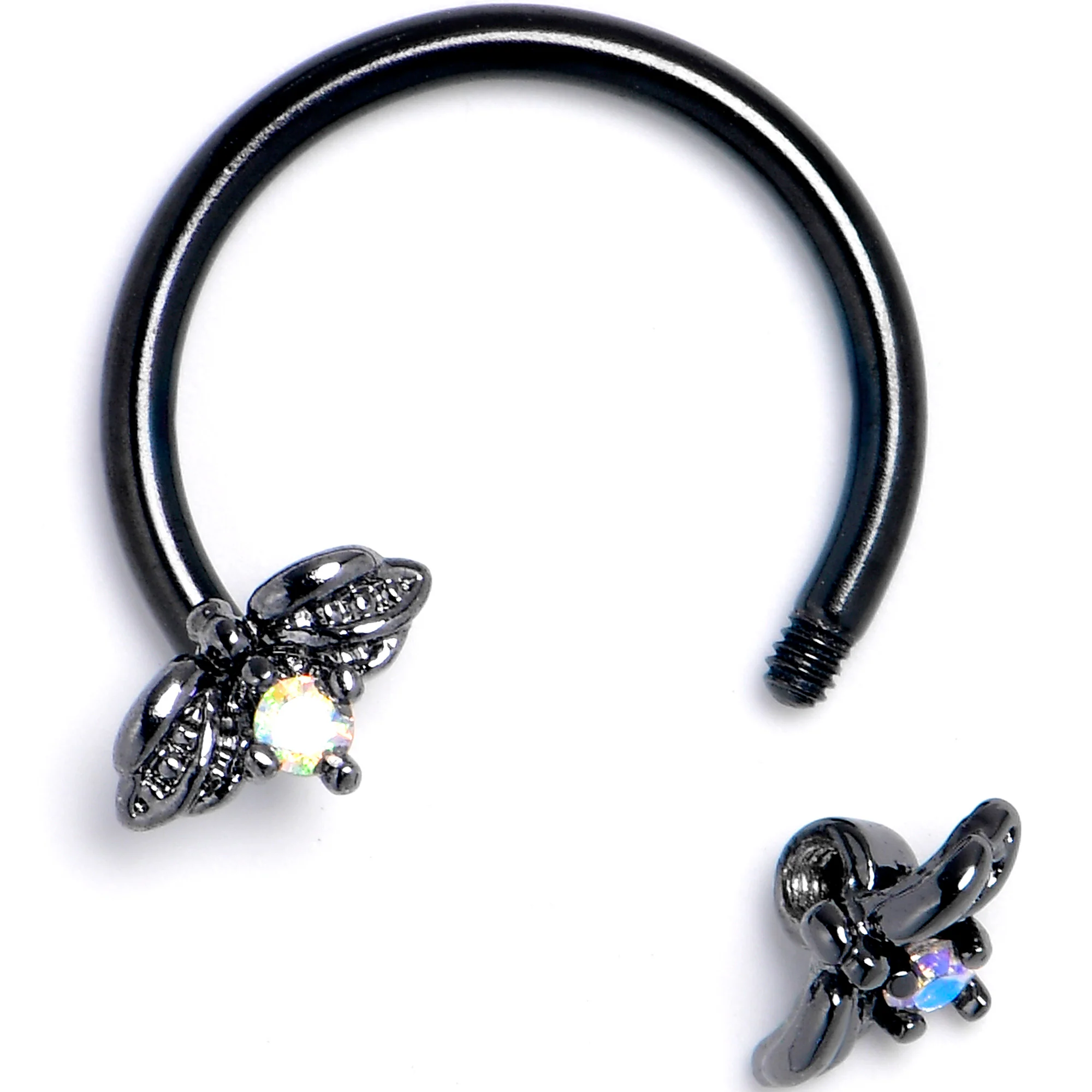 16G 3/8 Aurora Gem Black Beauty Bug Horseshoe Circular Barbell - Image 2