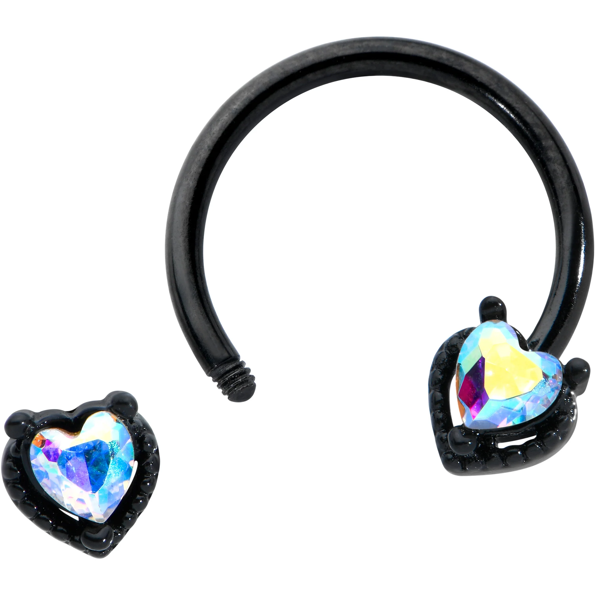 16G 3/8 Aurora Gem Black Heart Ends Horseshoe Circular Barbell - Image 2