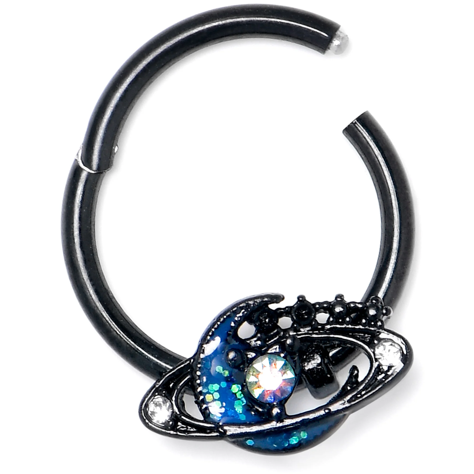 16G 3/8 Aurora Gem Black Saturn Space Moon Hinged Segment Ring - Image 4