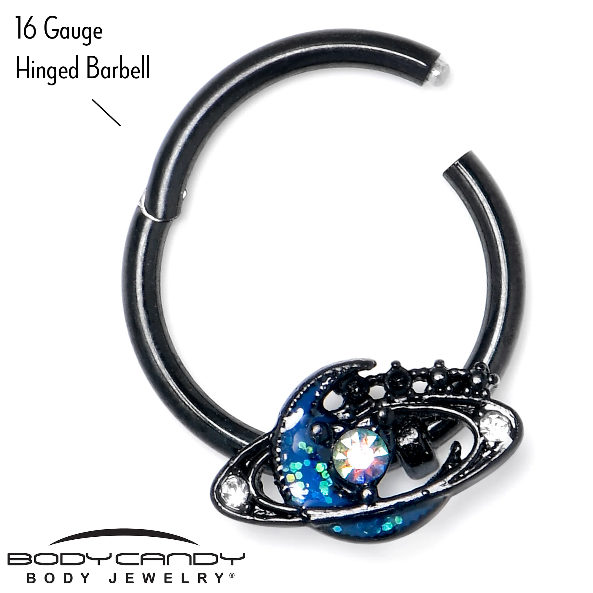 16G 3/8 Aurora Gem Black Saturn Space Moon Hinged Segment Ring - Image 5