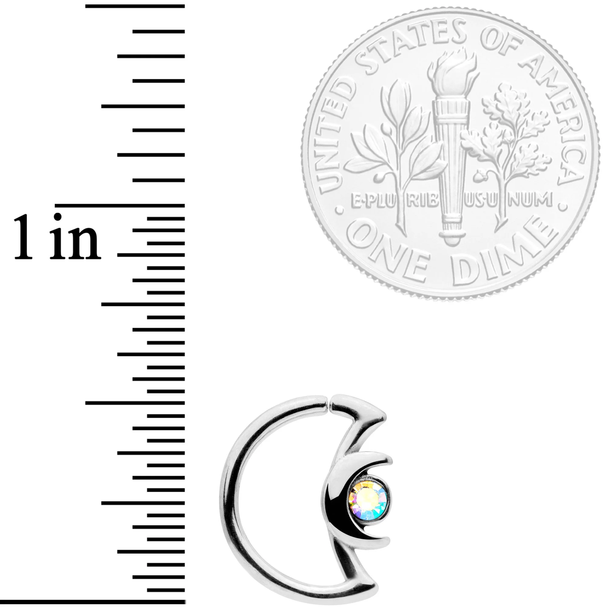 16G 3/8 Aurora Gem Crescent Moon Closure Ring - Image 2
