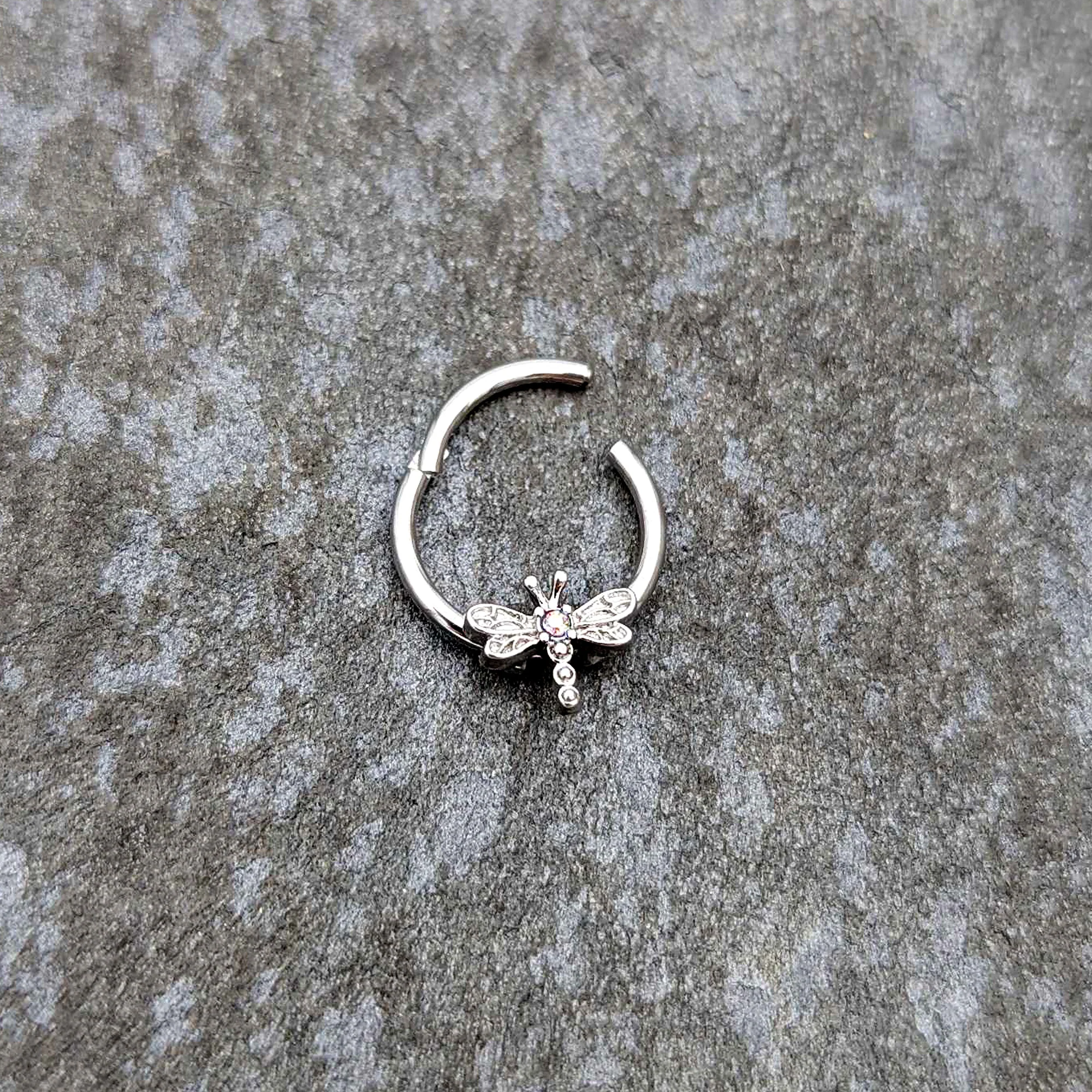 16G 3/8 Aurora Gem Dragonfly Flying Hinged Segment Ring - Image 5