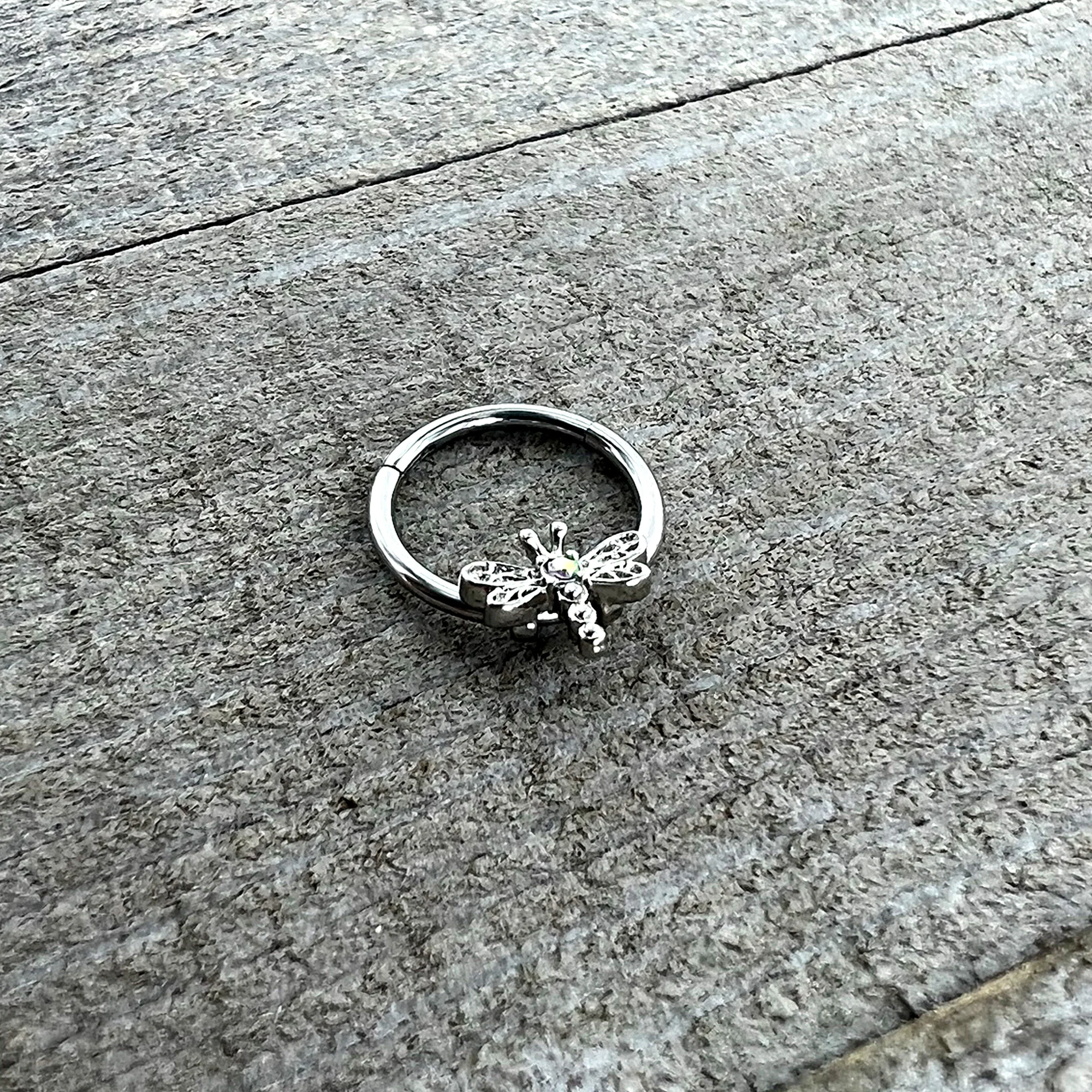 16G 3/8 Aurora Gem Dragonfly Flying Hinged Segment Ring - Image 6