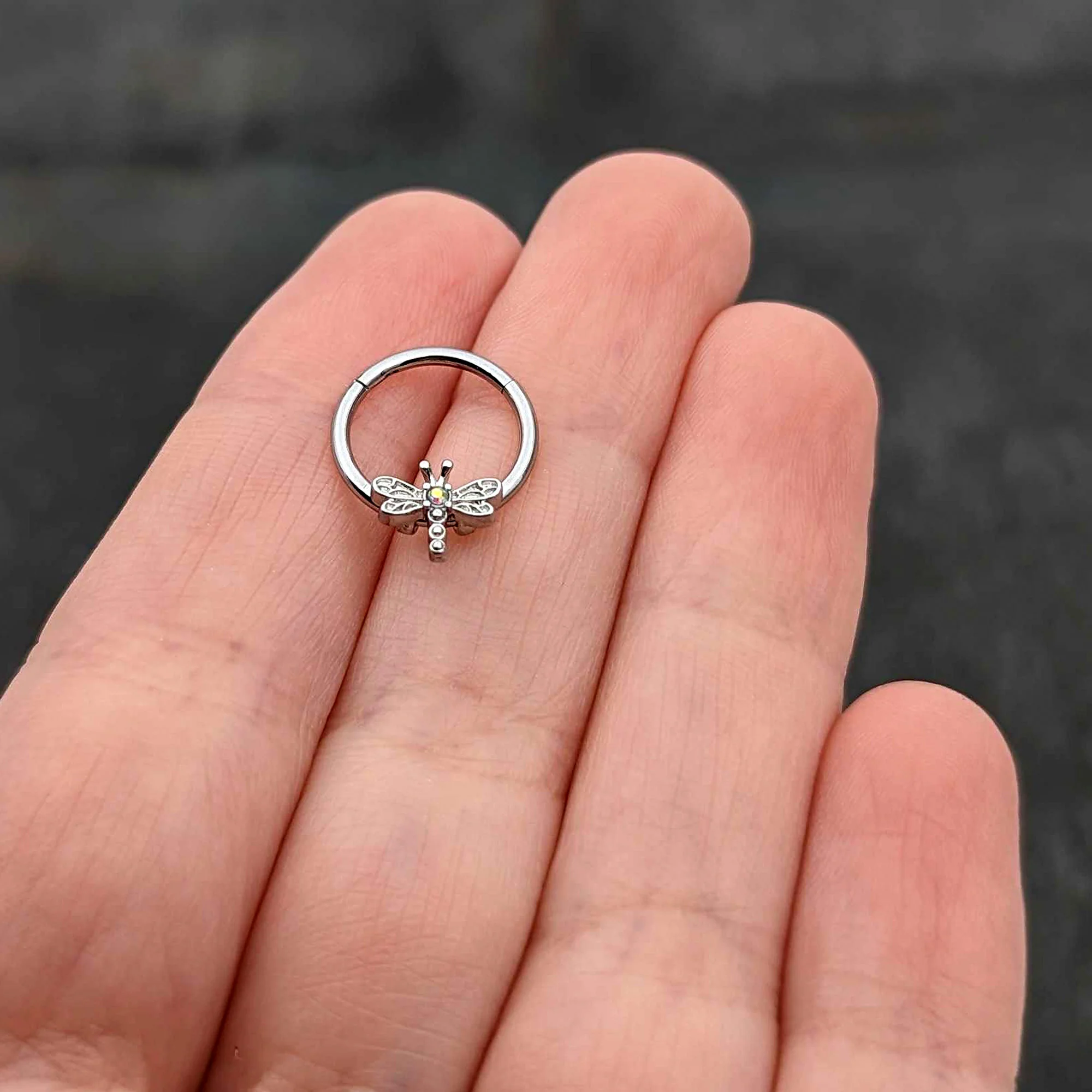 16G 3/8 Aurora Gem Dragonfly Flying Hinged Segment Ring - Image 8