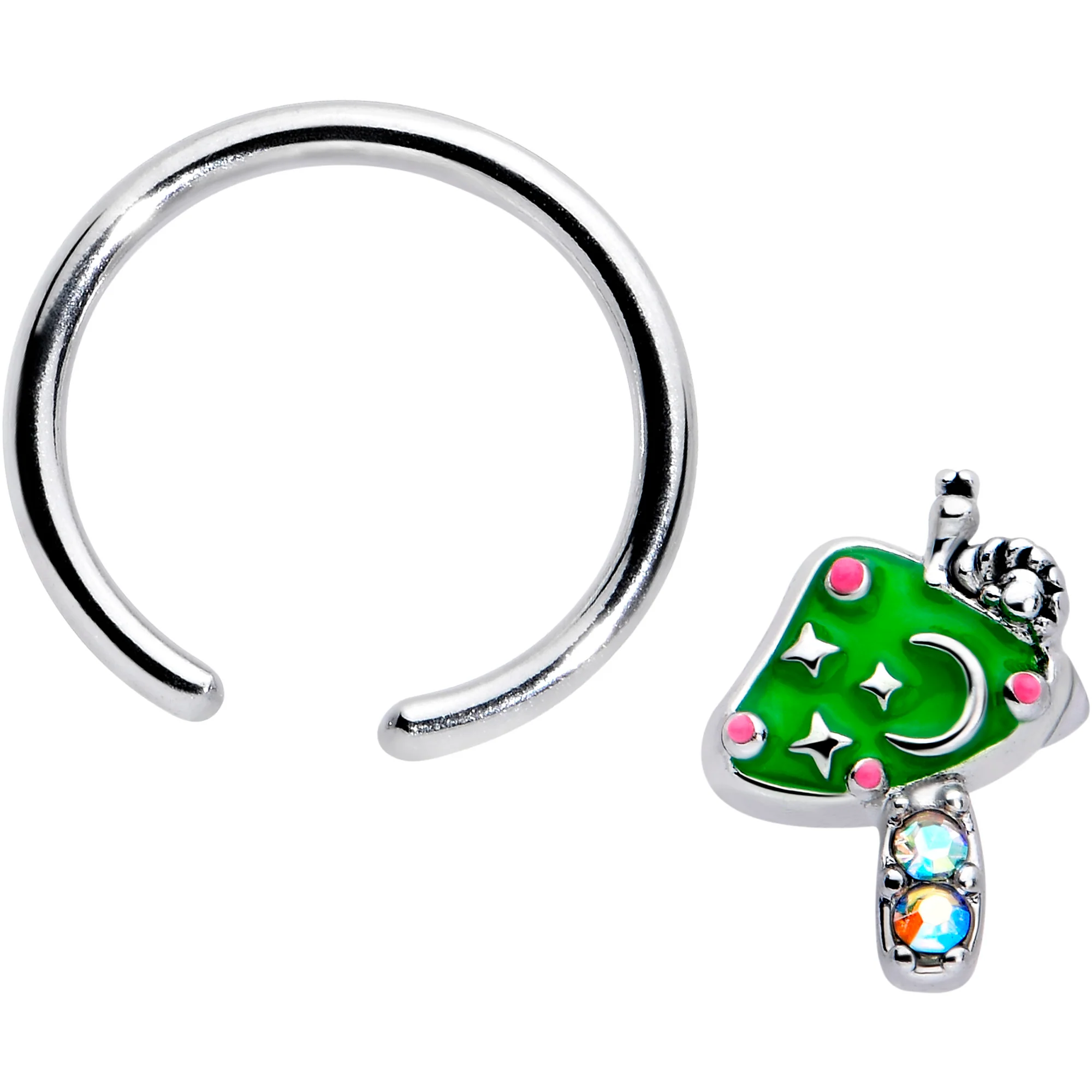 16G 3/8 Aurora Gem Fanciful Green Mushroom BCR Captive Ring - Image 2