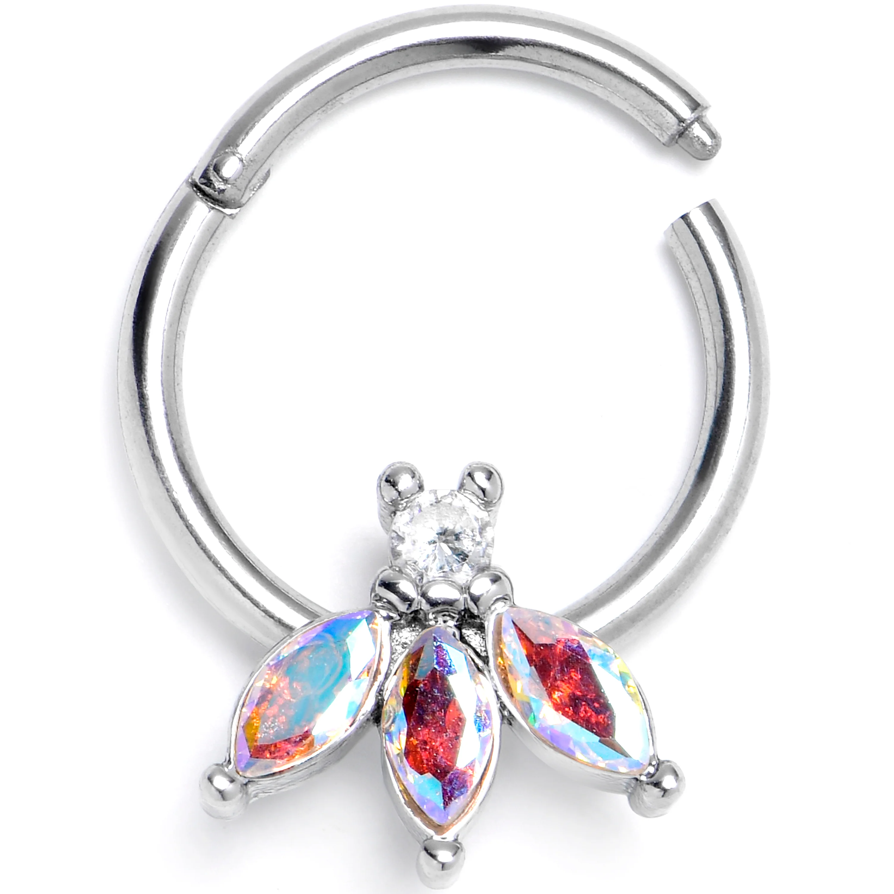 16G 3/8 Aurora Gem Fashion Fan Mini Hinged Segment Ring