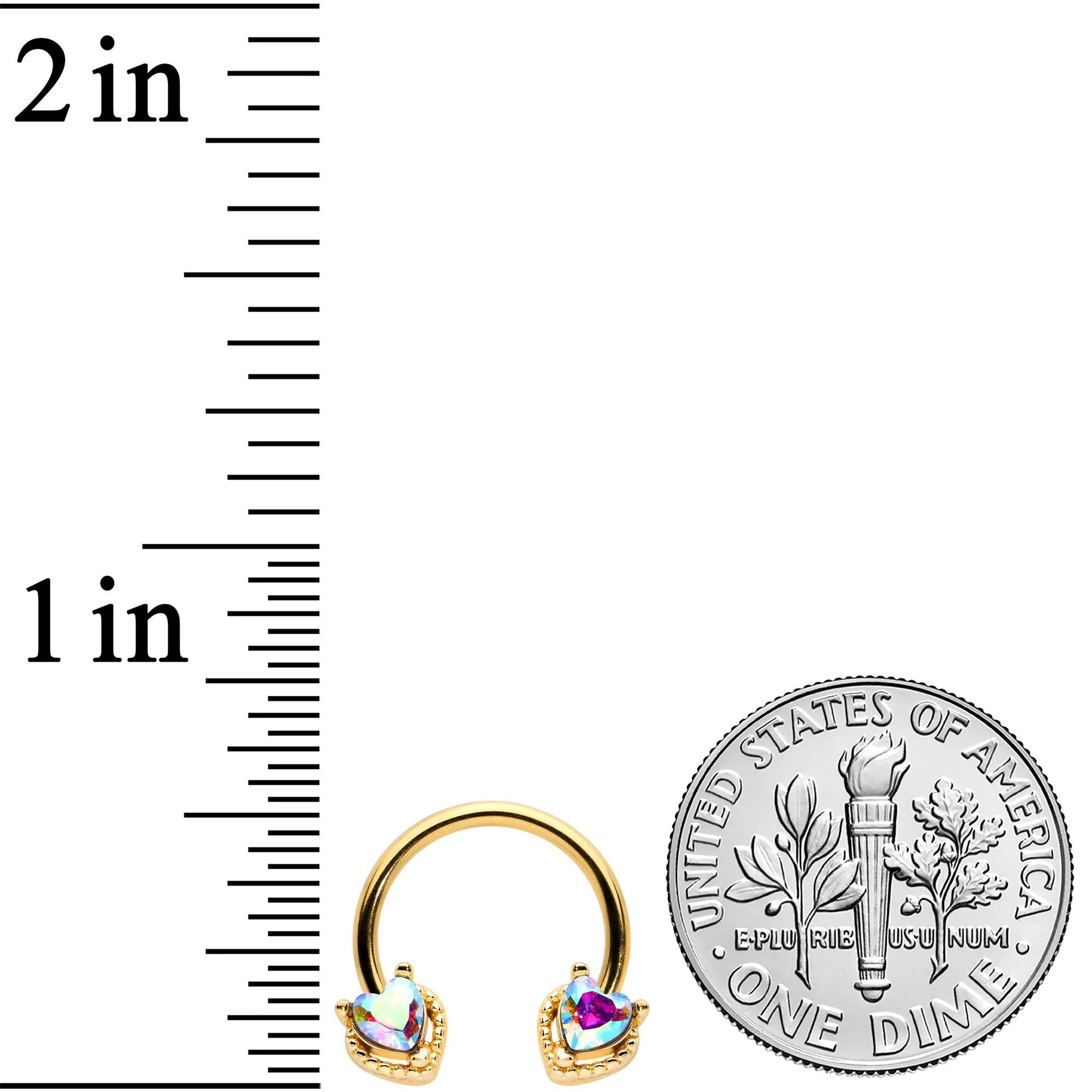16G 3/8 Aurora Gem Gold Tone Duo Heart Horseshoe Circular Barbell - Image 3
