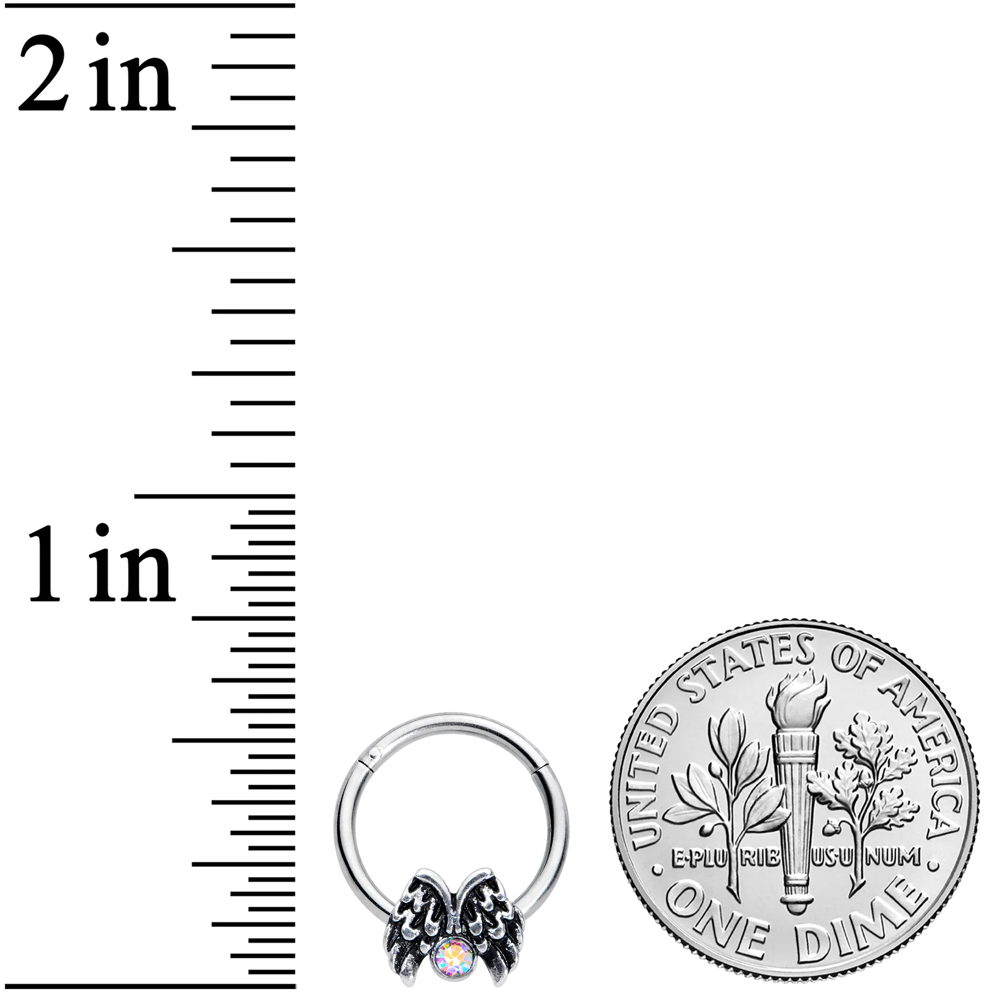 16G 3/8 Aurora Gem Holiday Angels Wings Hinged Segment Ring - Image 3