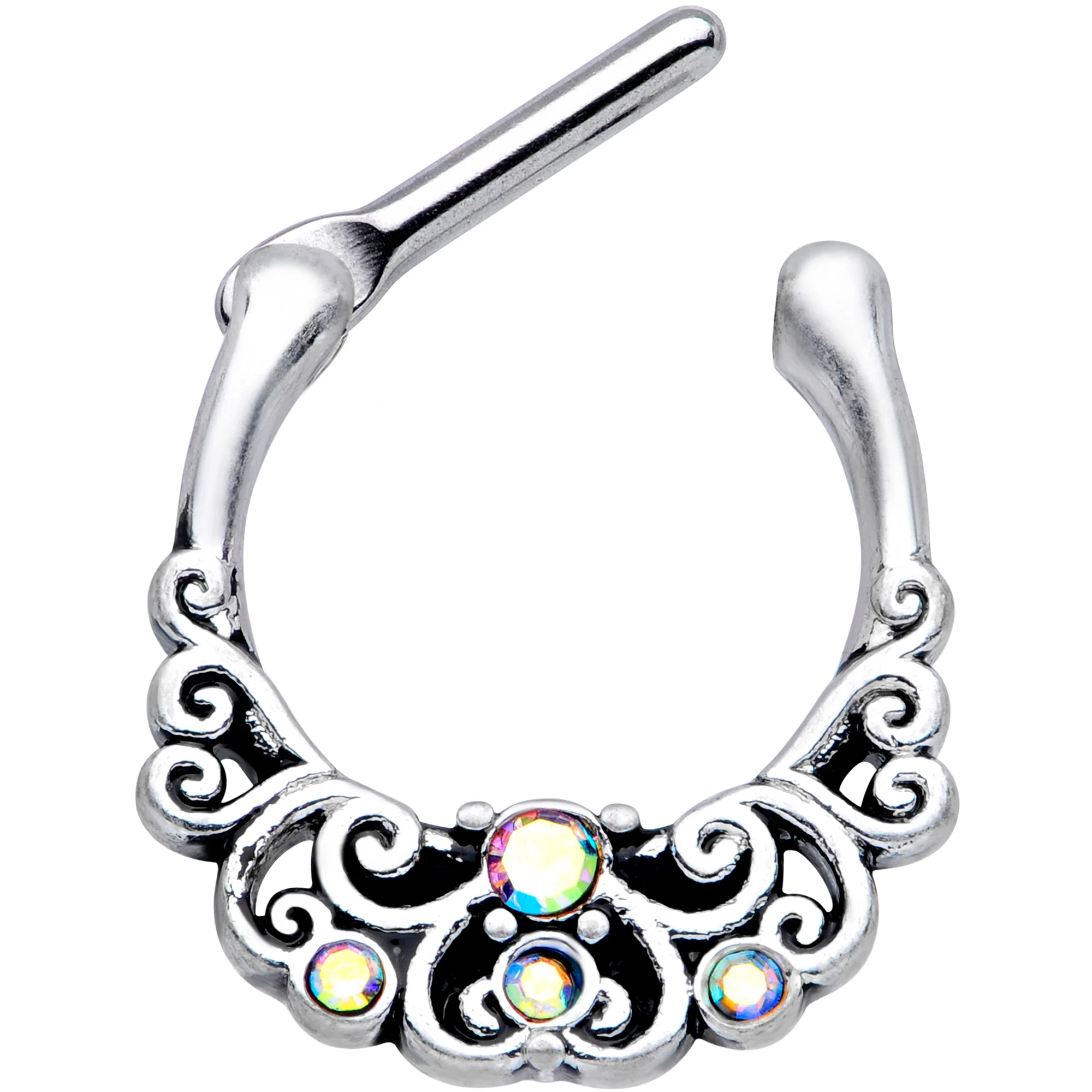 16G 3/8 Aurora Gem Scrolling Hearts Cartilage Clicker - Image 3