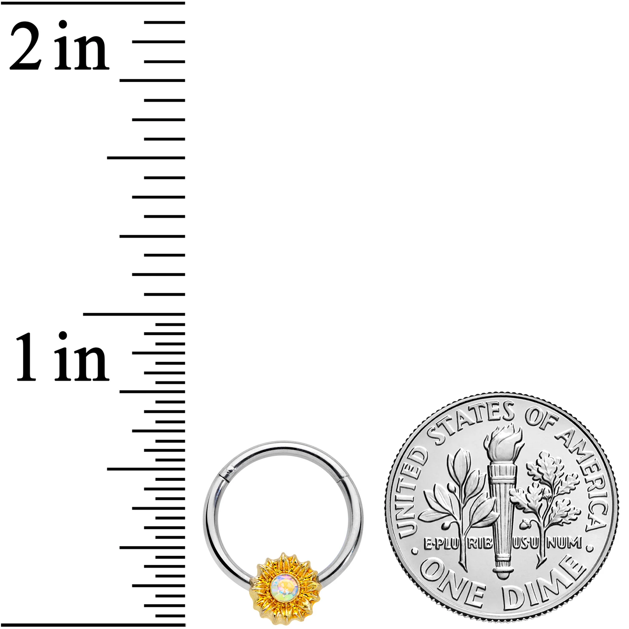 16G 3/8 Aurora Gem Sunflower Style Hinged Segment Ring - Image 3