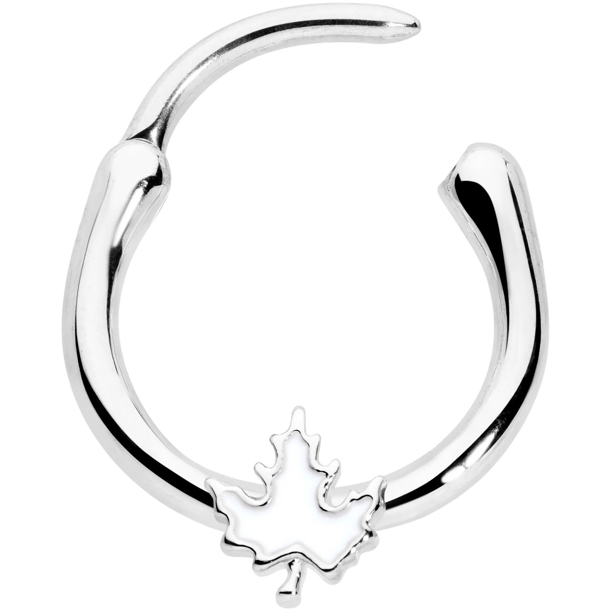 16G 3/8 Autumn White Maple Leaf Cartilage Clicker Ring - Image 2