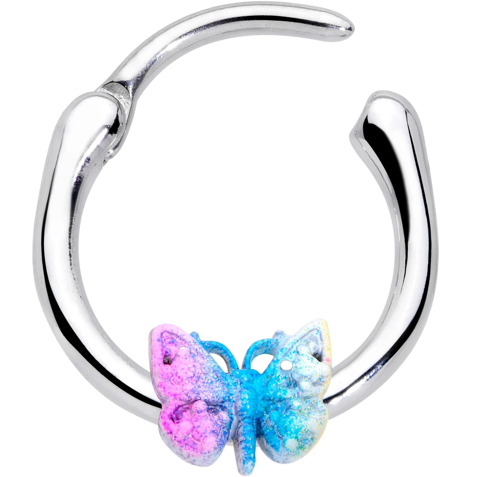 16G 3/8 Baroque Rainbow Butterfly Cartilage Clicker - Image 2