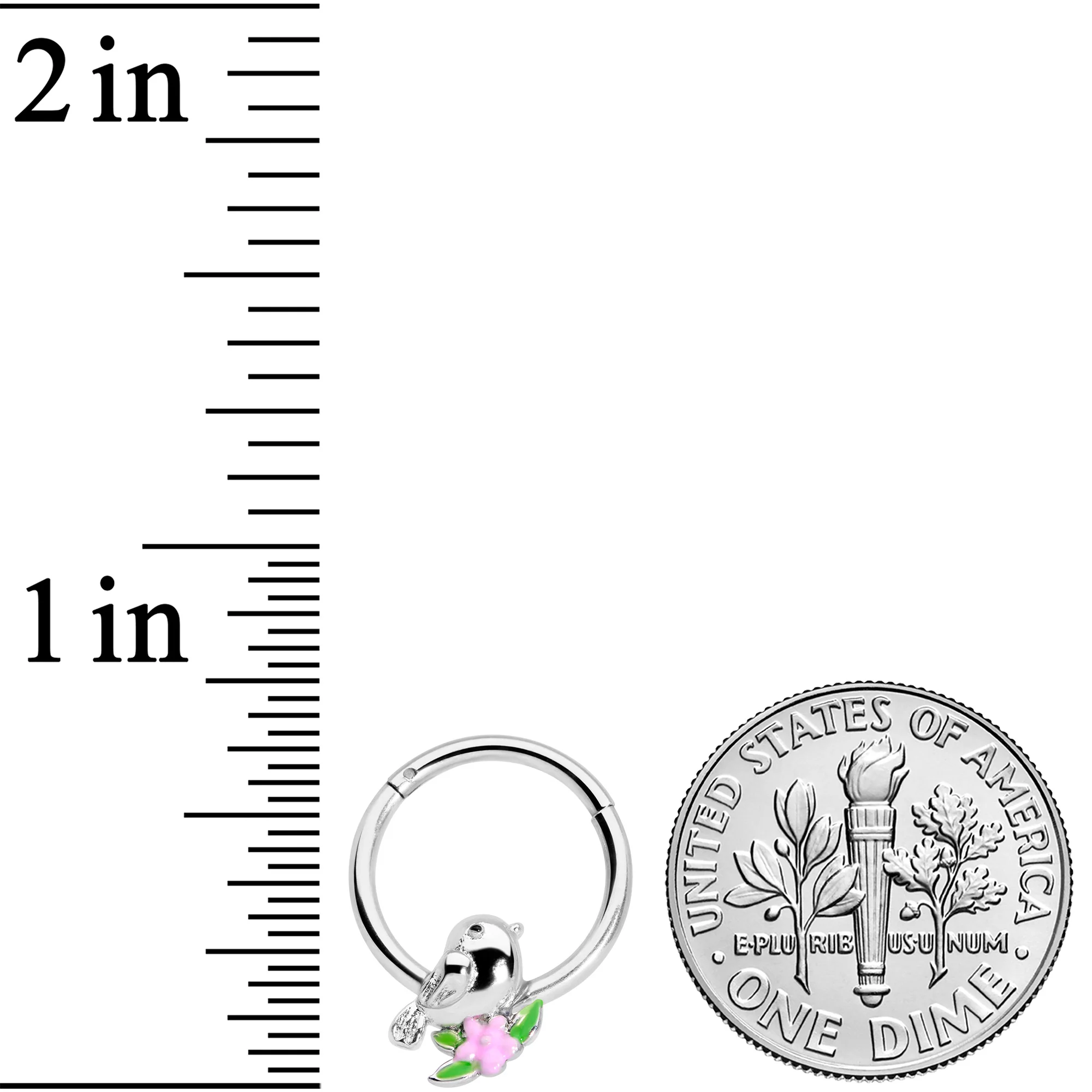 16G 3/8 Bird Pink Flower Hinged Segment Ring - Image 3