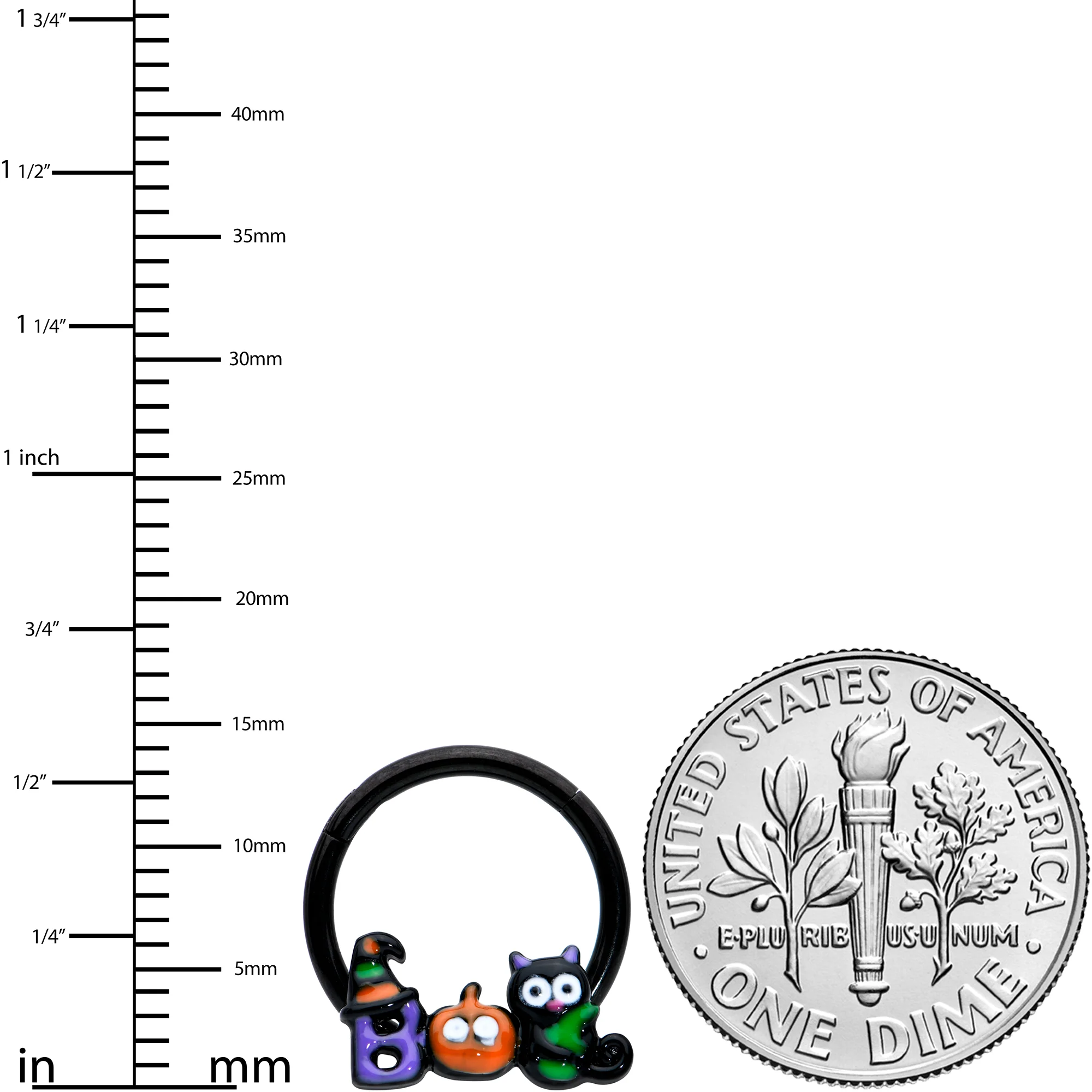 16G 3/8 Black Boo Party Halloween Hinged Segment Ring - Image 3