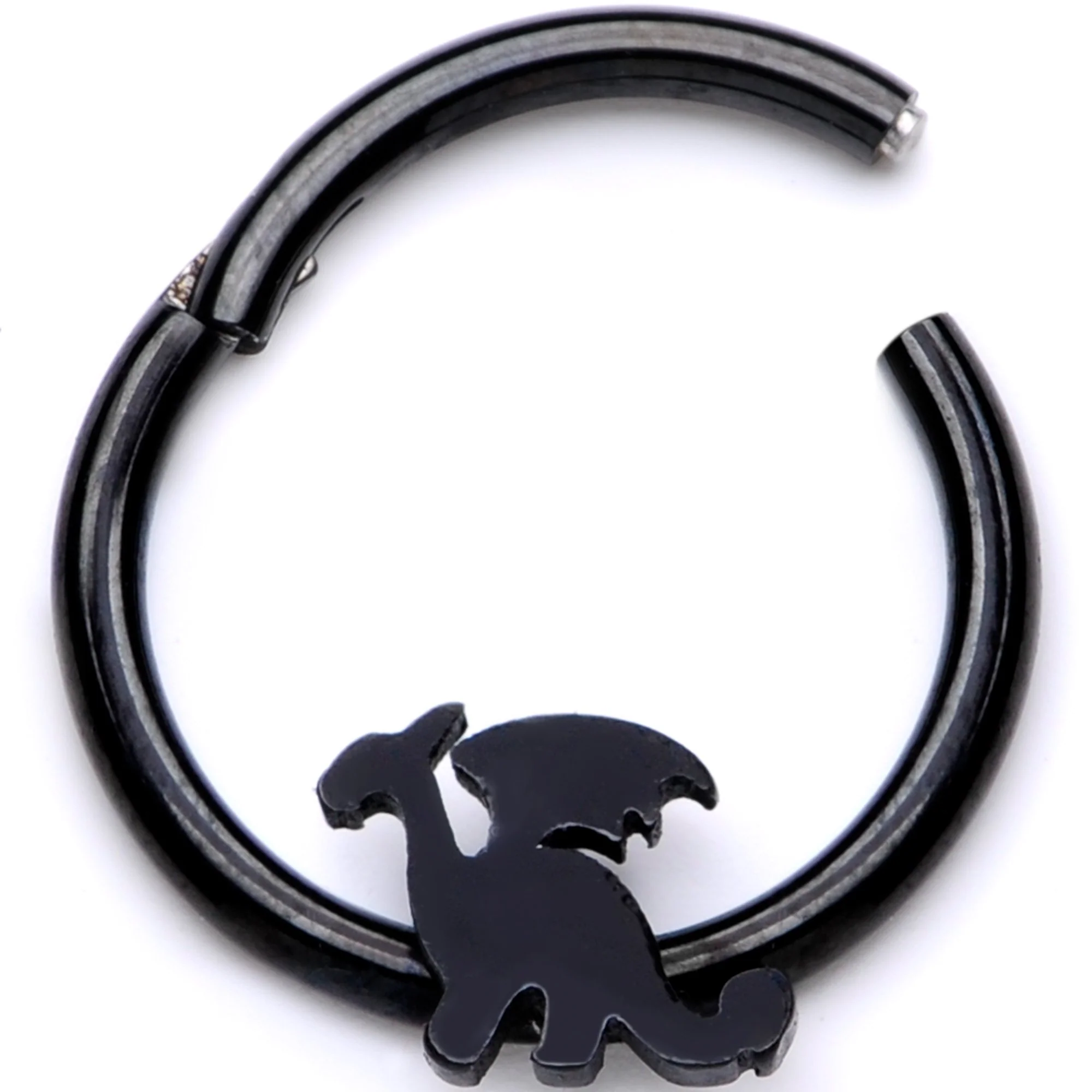 16G 3/8 Black Fantasy Dragon Hinged Segment Ring - Image 3