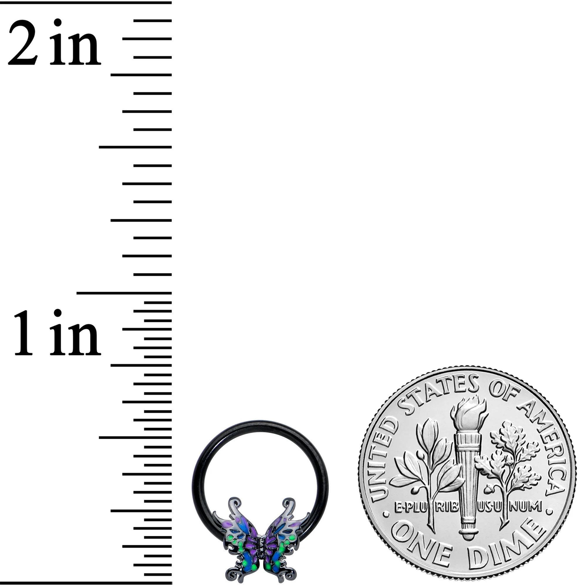 16G 3/8 Black Fantasy Faerie Wings BCR Captive Ring - Image 3