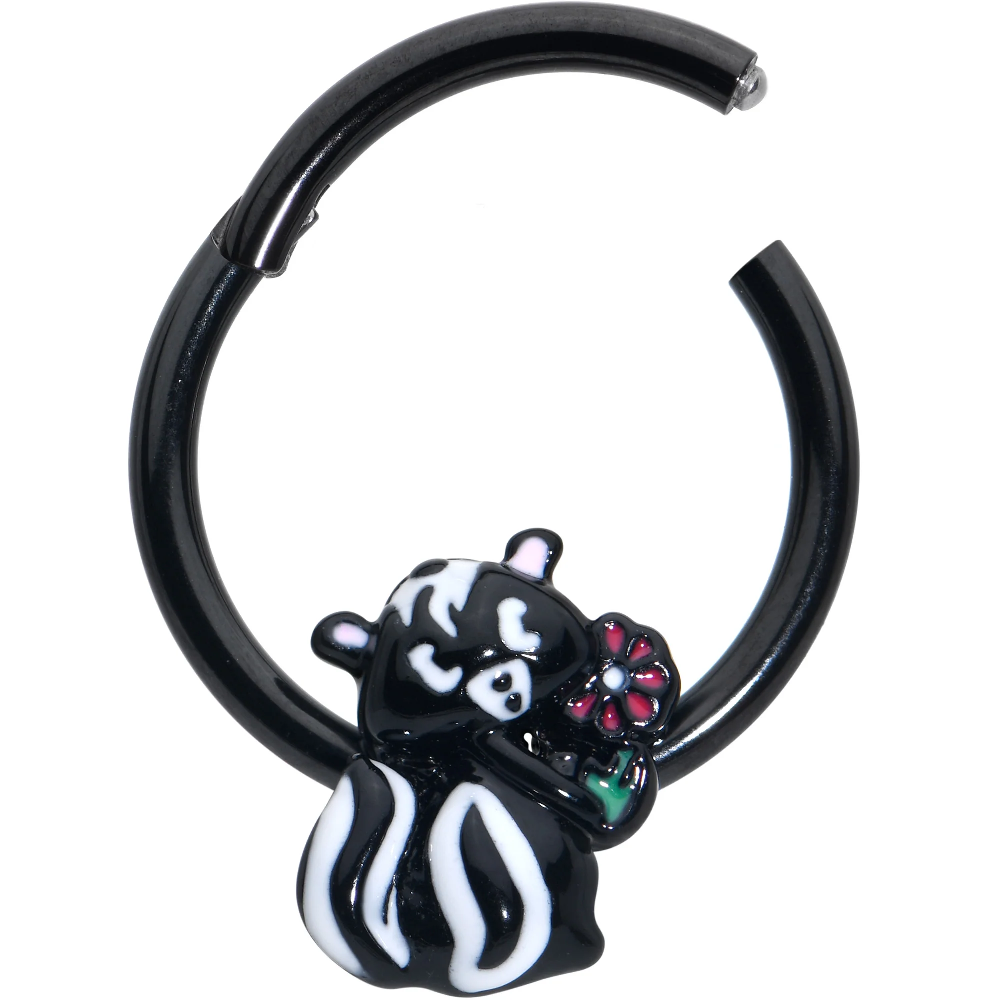16G 3/8 Black Funky Skunk Hinged Segment Ring - Image 2