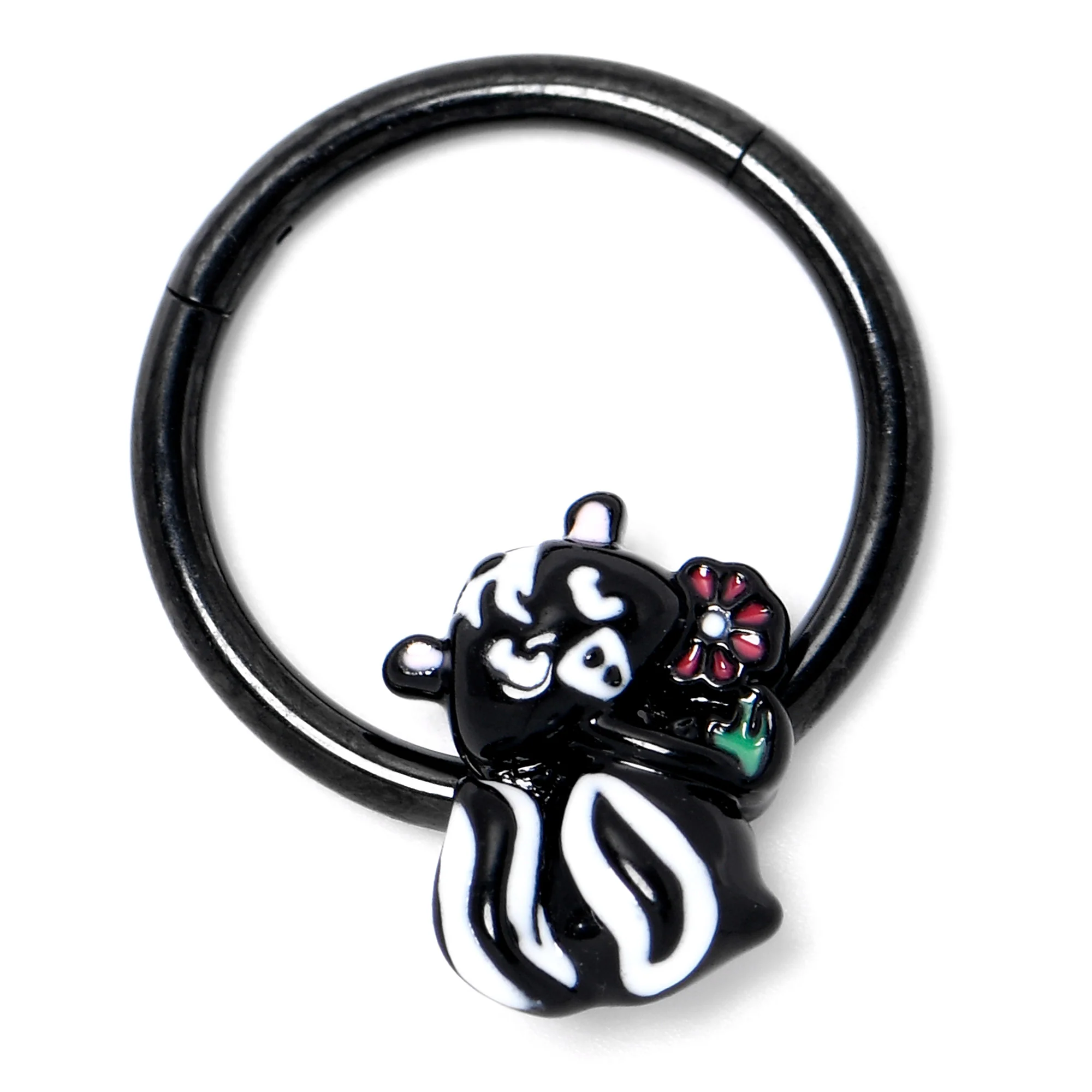 16G 3/8 Black Funky Skunk Hinged Segment Ring - Image 4