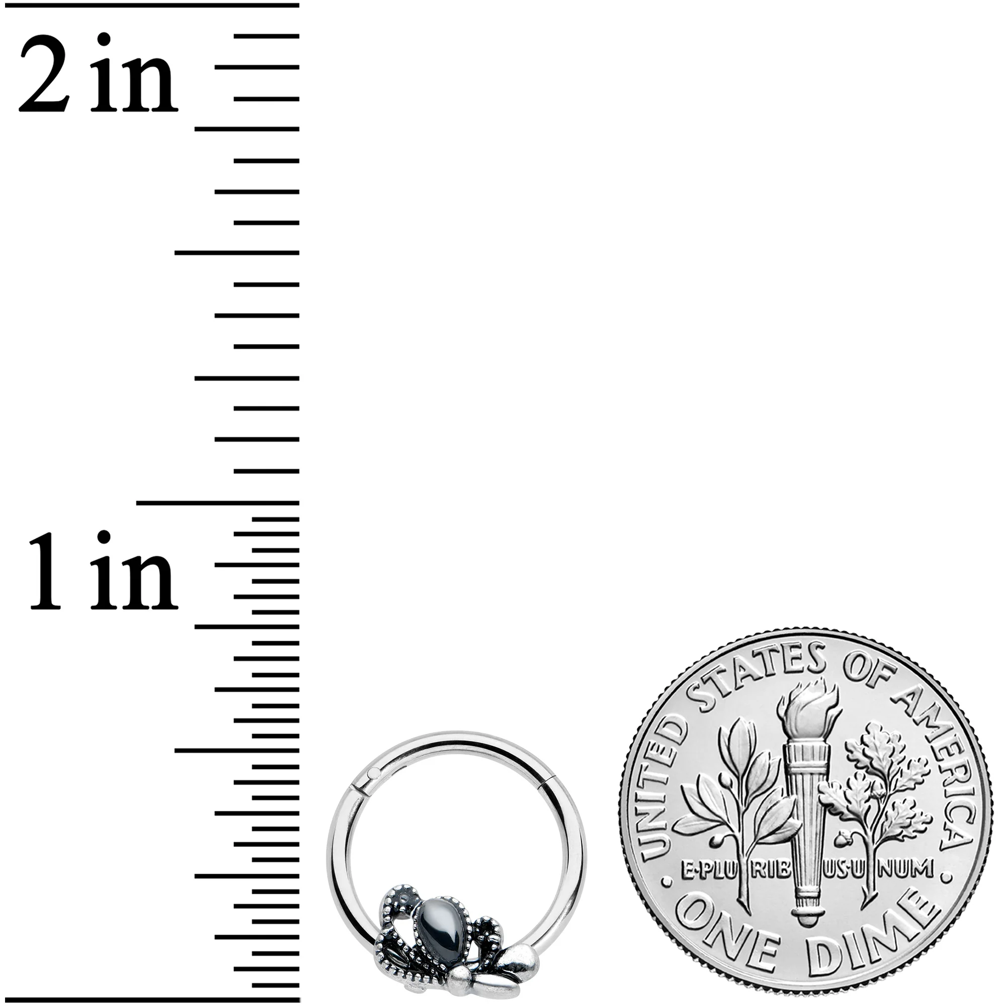 16G 3/8 Black Gem Abstract Bow Hinged Segment Ring - Image 3