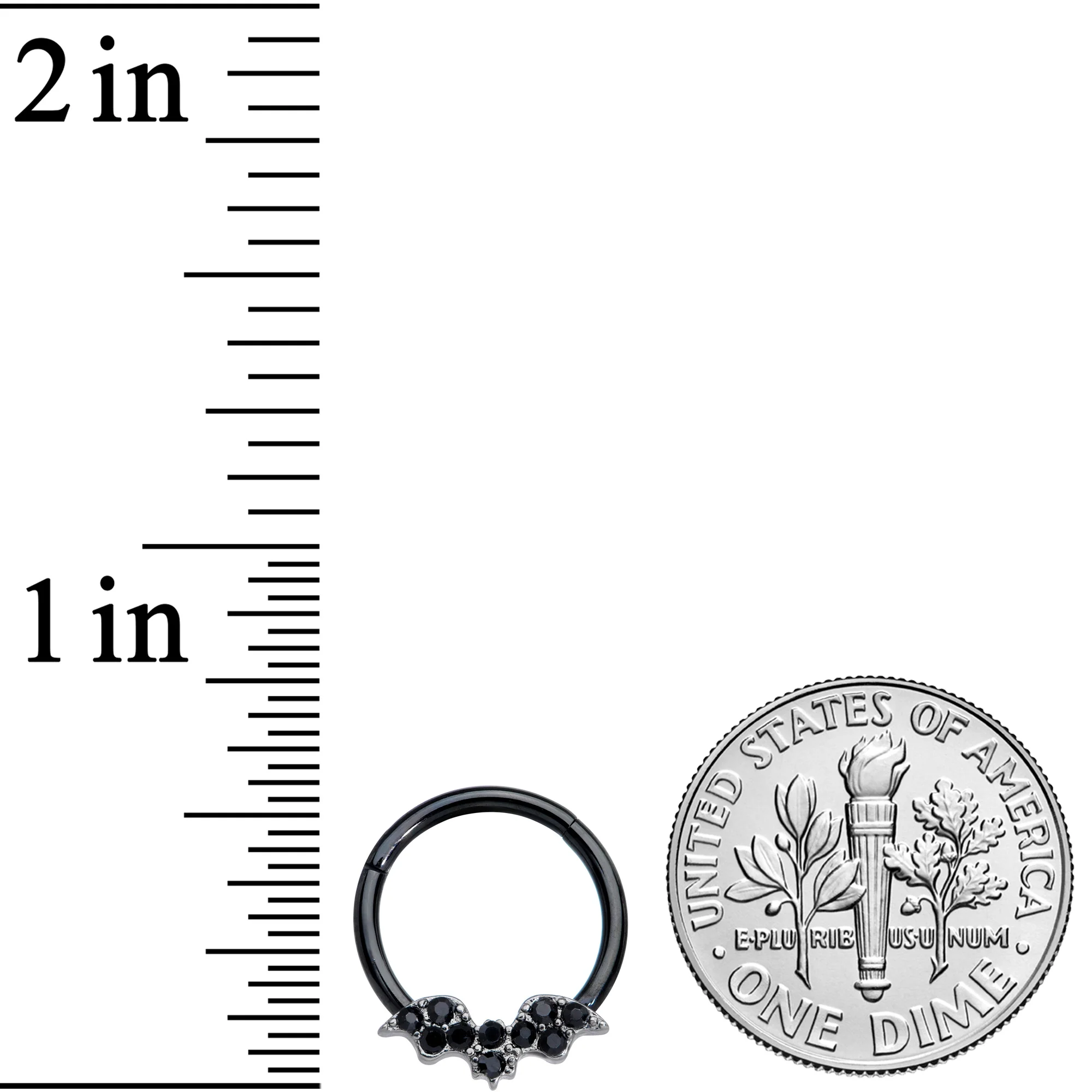 16G 3/8 Black Gem Black Plated Bat Hinged Segment Ring - Image 4
