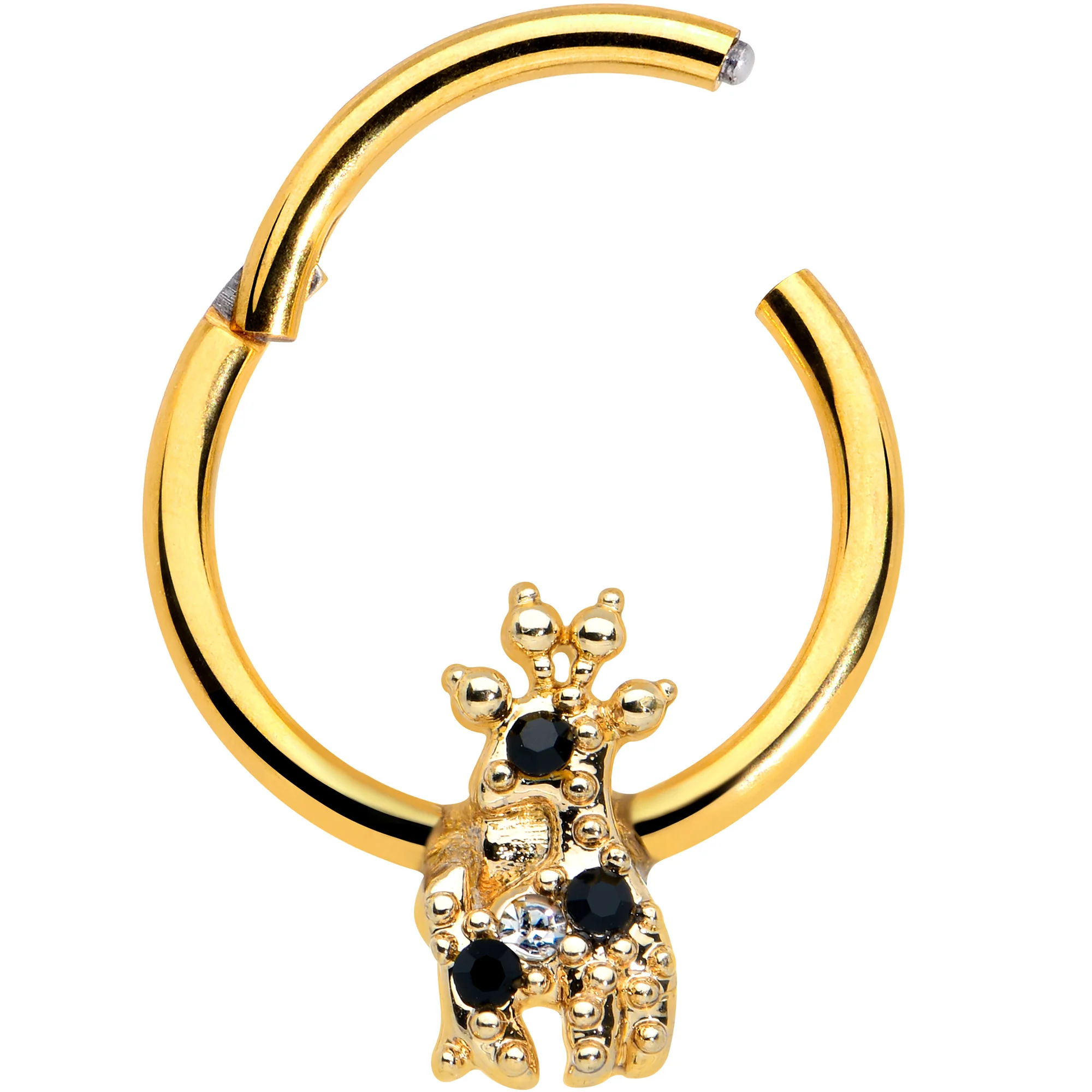 16G 3/8 Black Gem Gold Tone Decadent Deer Hinged Segment Ring - Image 2