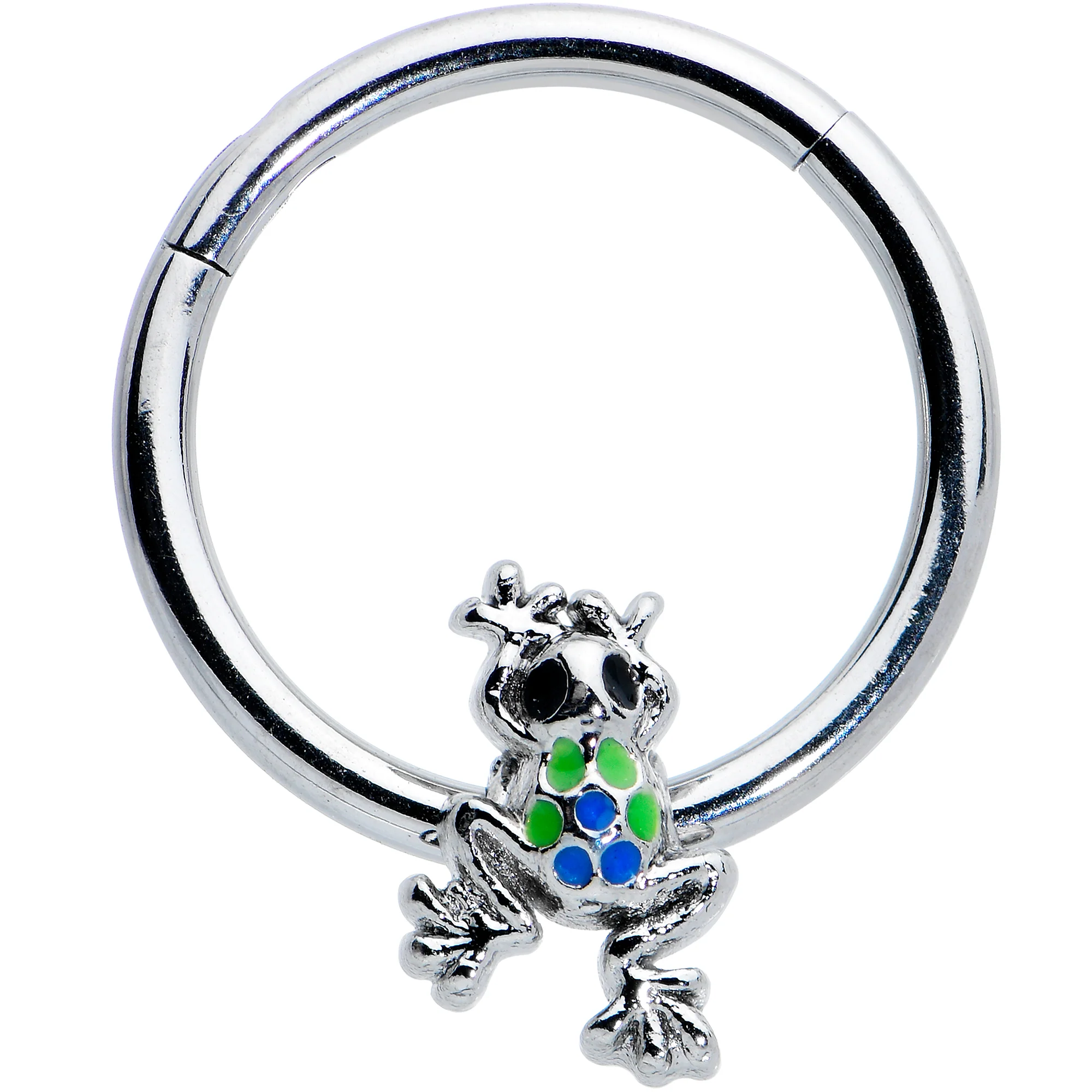 16G 3/8 Black Gem Polka Dot Frog Blue Green Hinged Segment Ring