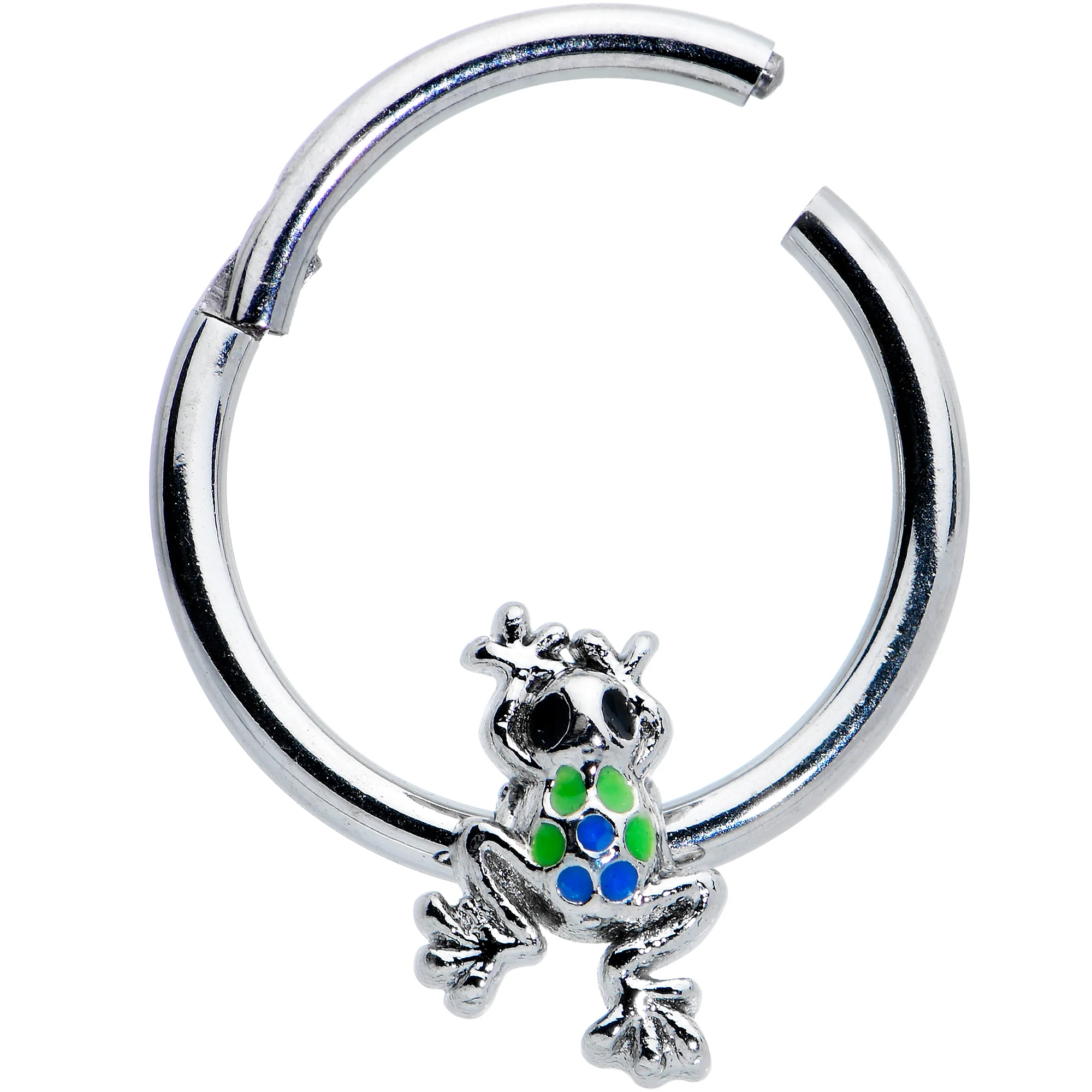 16G 3/8 Black Gem Polka Dot Frog Blue Green Hinged Segment Ring - Image 2