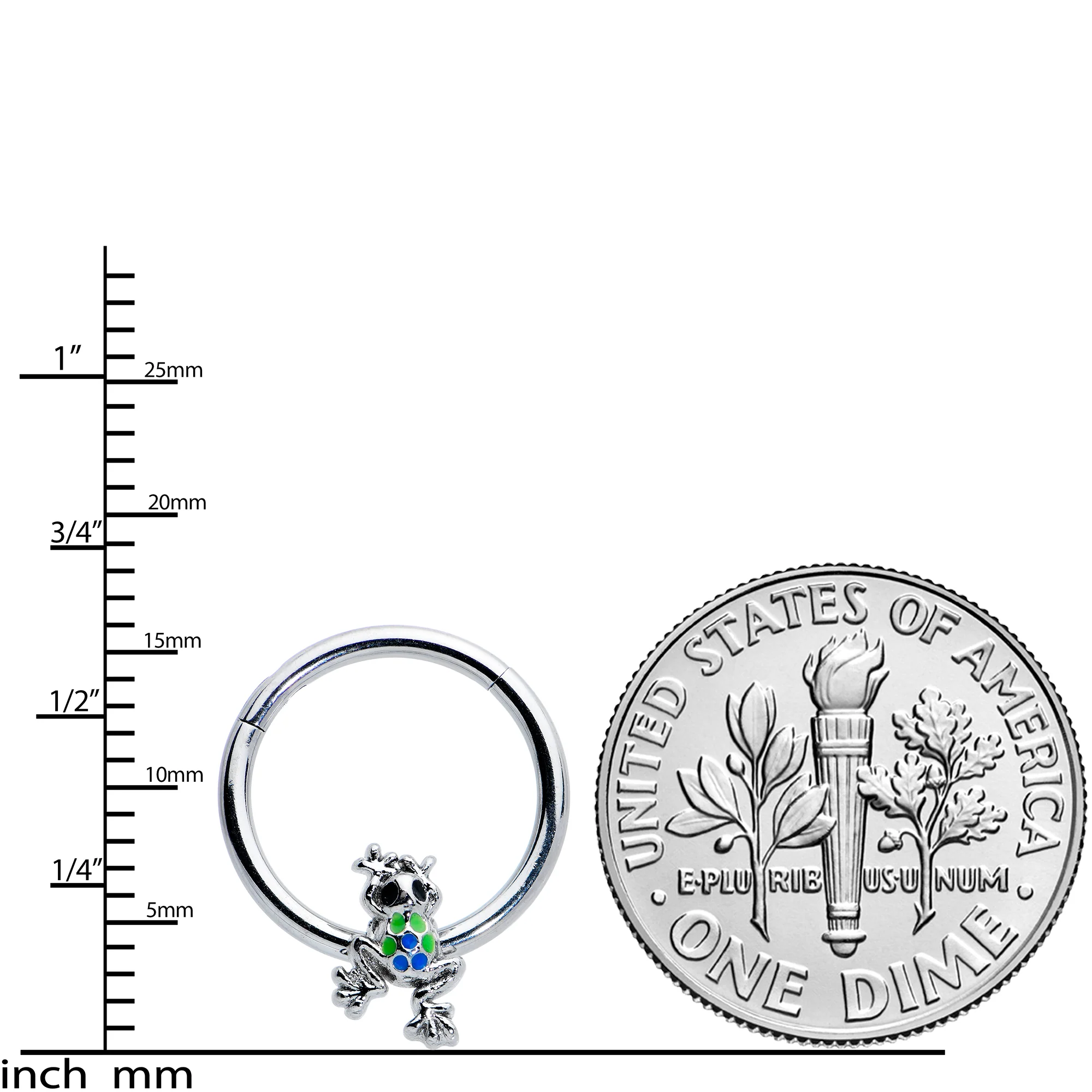 16G 3/8 Black Gem Polka Dot Frog Blue Green Hinged Segment Ring - Image 3