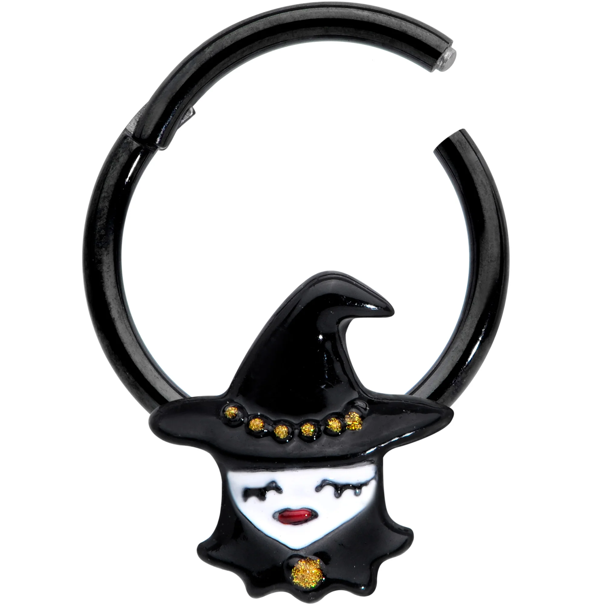 16G 3/8 Black Goth Witch Halloween Hinged Segment Ring - Image 2