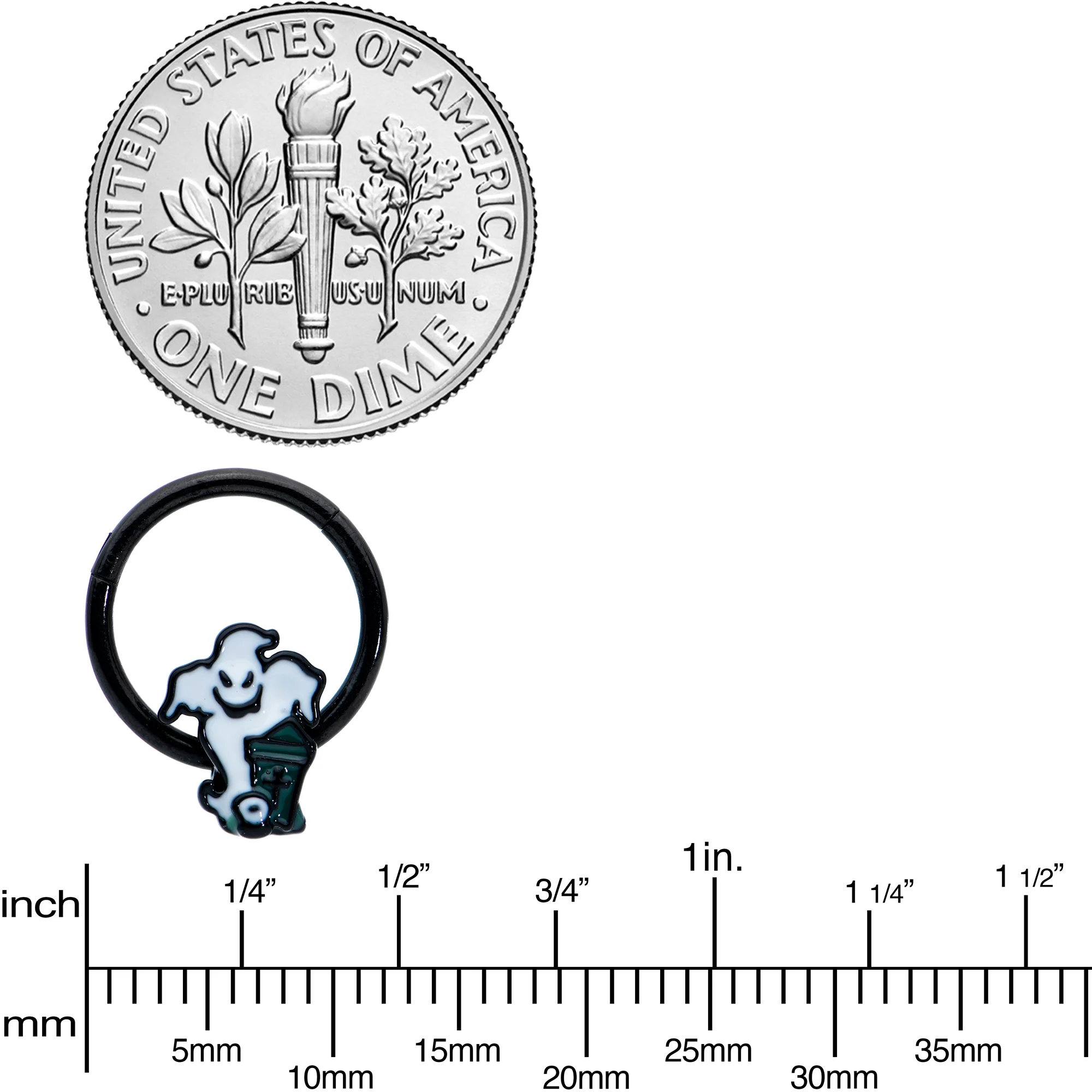 16G 3/8 Black Graveyard Ghost Halloween Hinged Segment Ring - Image 3