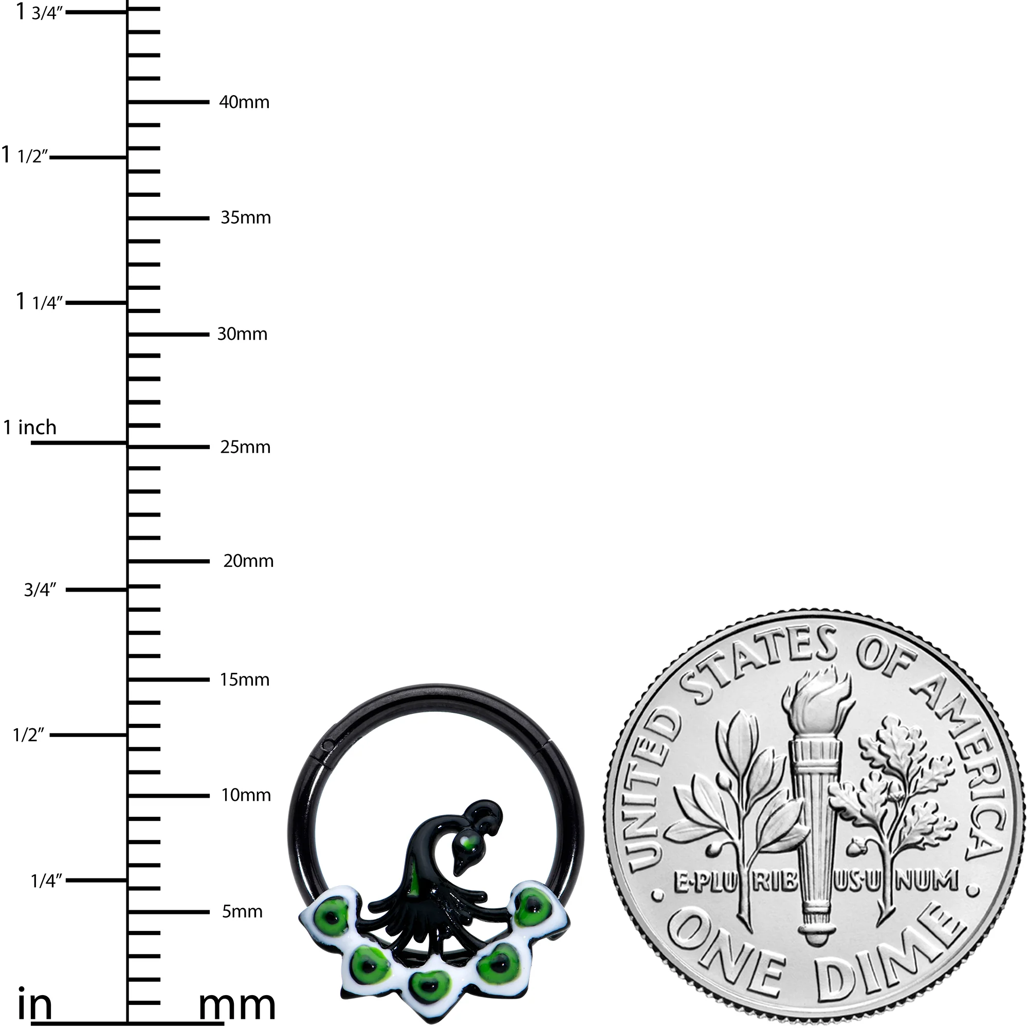 16G 3/8 Black Green Perfect Peacock Hinged Segment Ring - Image 3