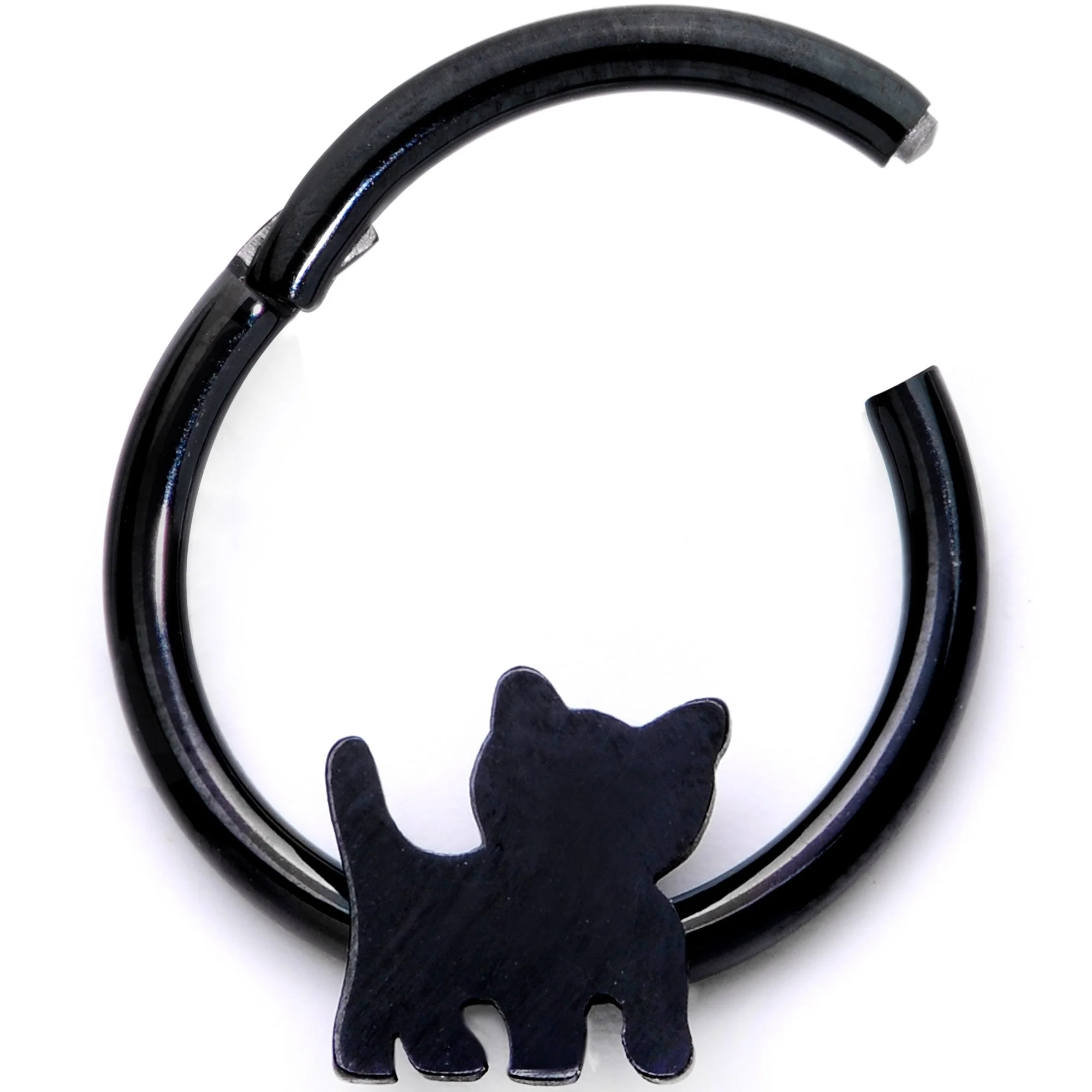 16G 3/8 Black Kitty Cat Hinged Segment Ring - Image 2