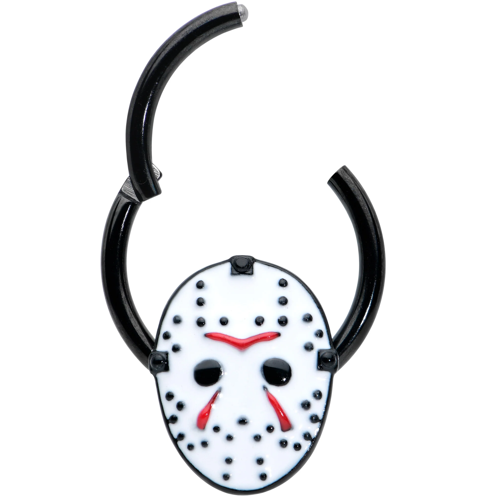 16G 3/8 Black Licensed Friday the 13th Mask Hinged Segment Ring - Image 2