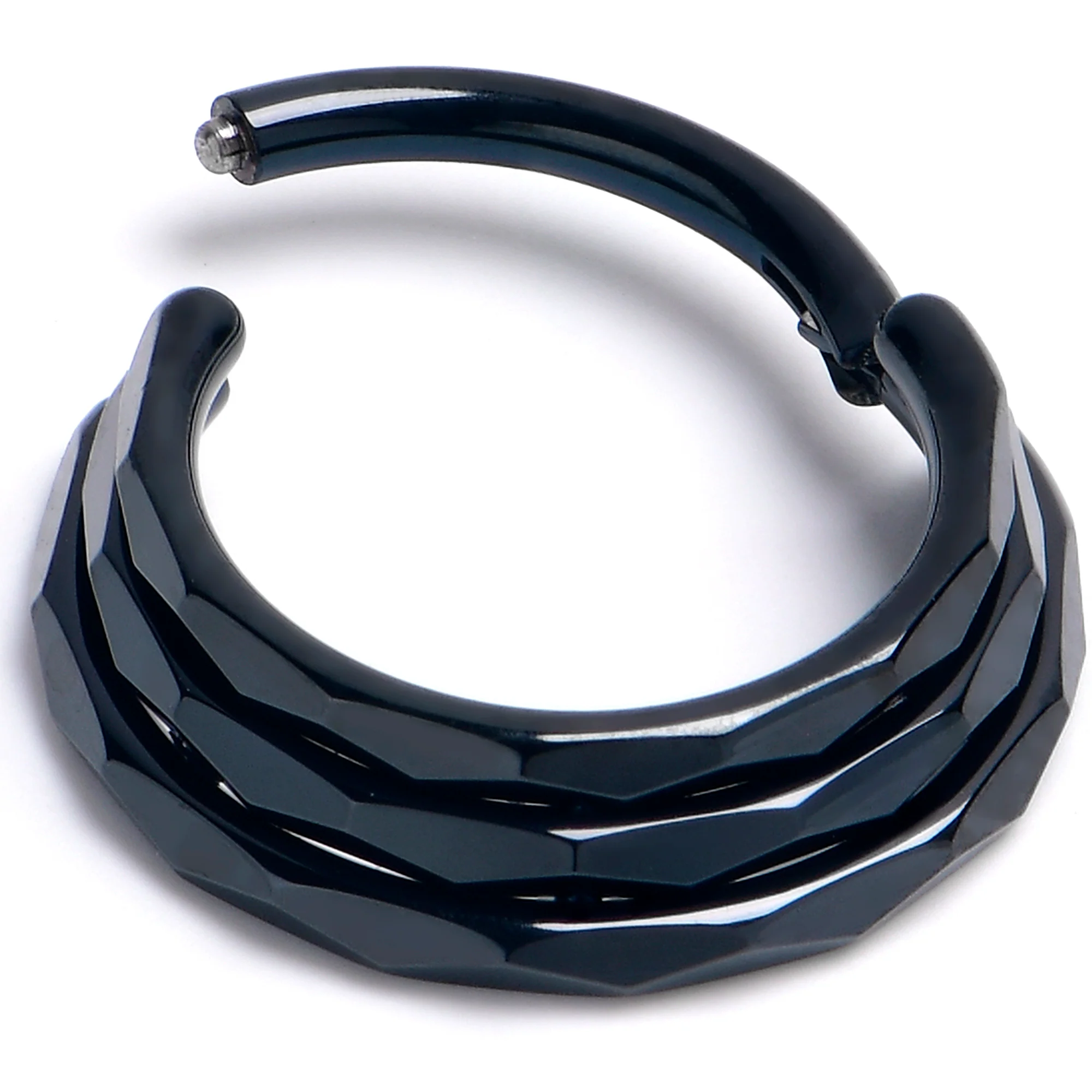 16G 3/8 Black PVD Faceted Triple Stack Hoop Titanium Hinged Segment Ring - Image 2