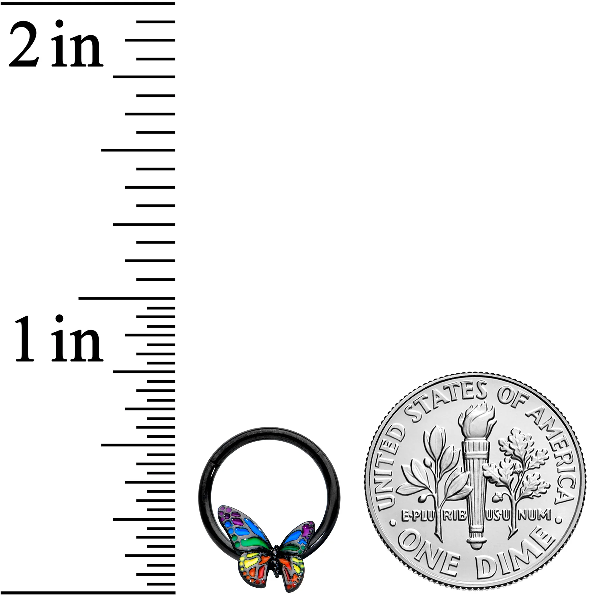 16G 3/8 Black Rainbow Pride Butterfly Hinged Segment Ring - Image 3