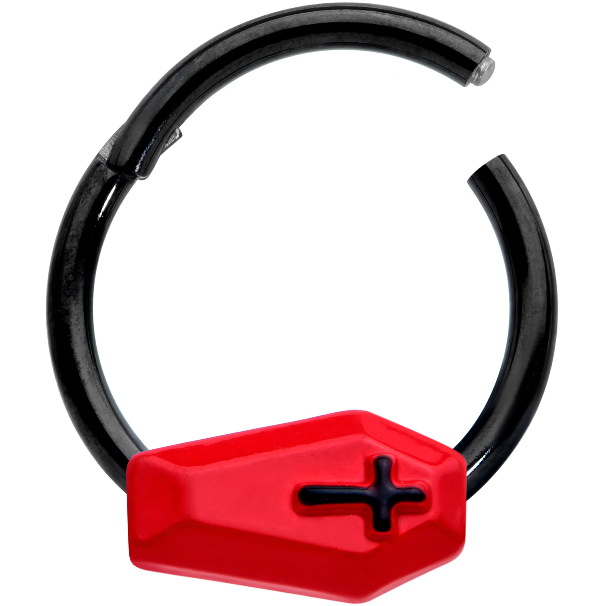 16G 3/8 Black Red Coffin Halloween Segment Ring - Image 2
