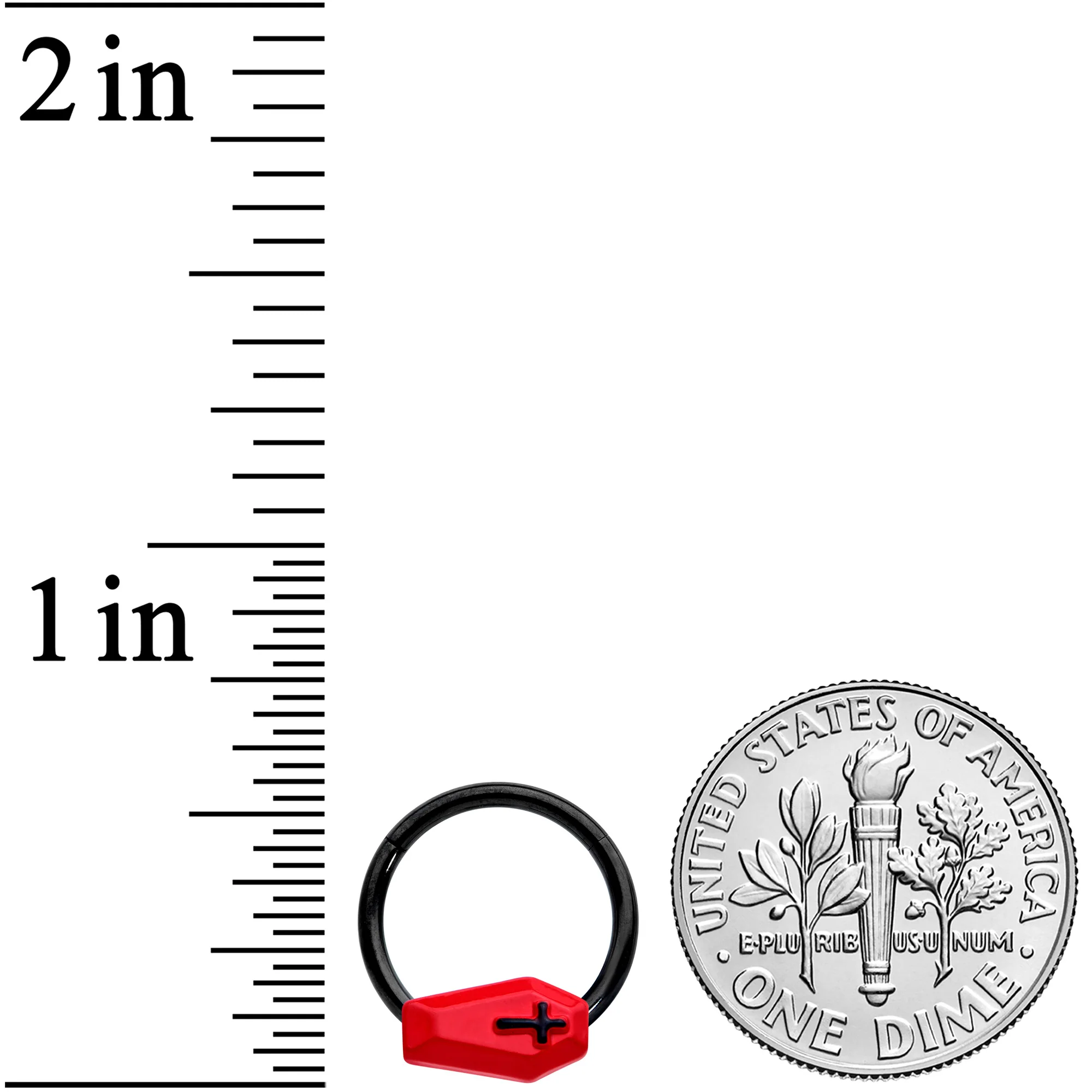 16G 3/8 Black Red Coffin Halloween Segment Ring - Image 3