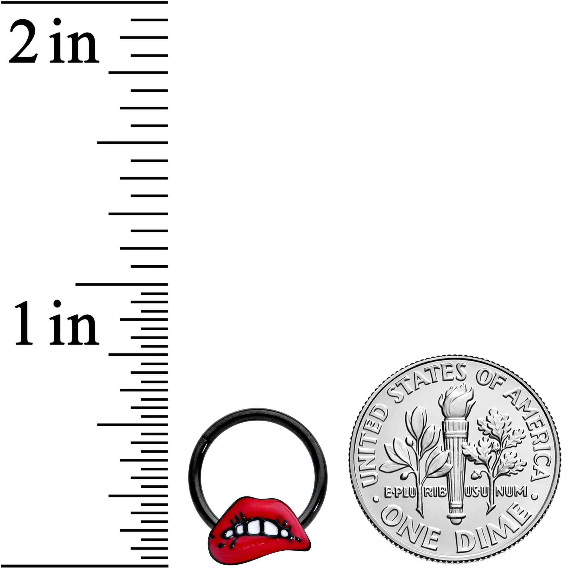 16G 3/8 Black Red Sneering Lips Bite Lips Hinged Segment Ring - Image 3
