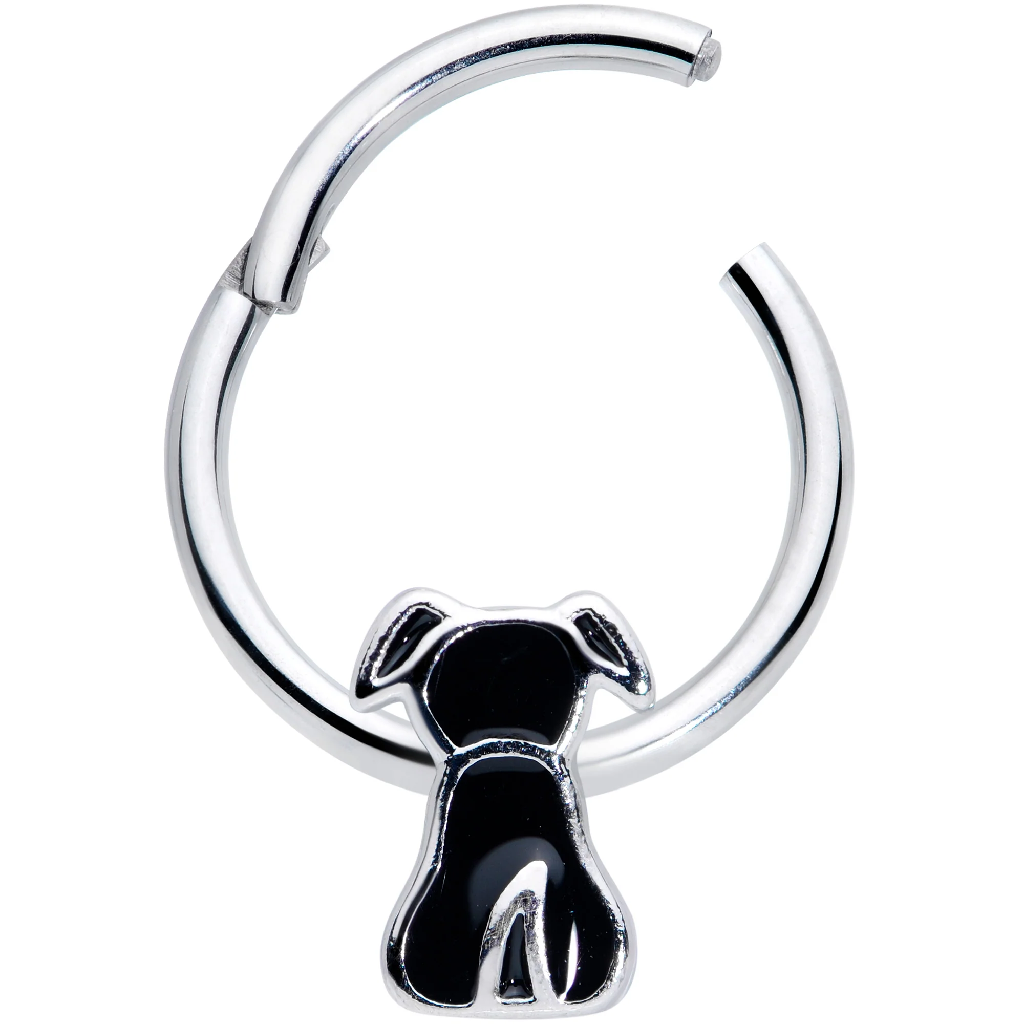 16G 3/8 Black Sitting Dog Hinged Segment Ring - Image 2