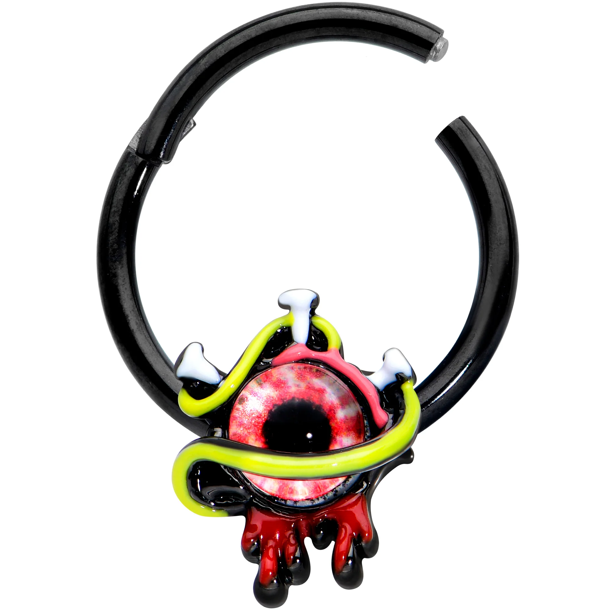 16G 3/8 Black Spiky Eyeball Halloween Hinged Segment Ring - Image 2