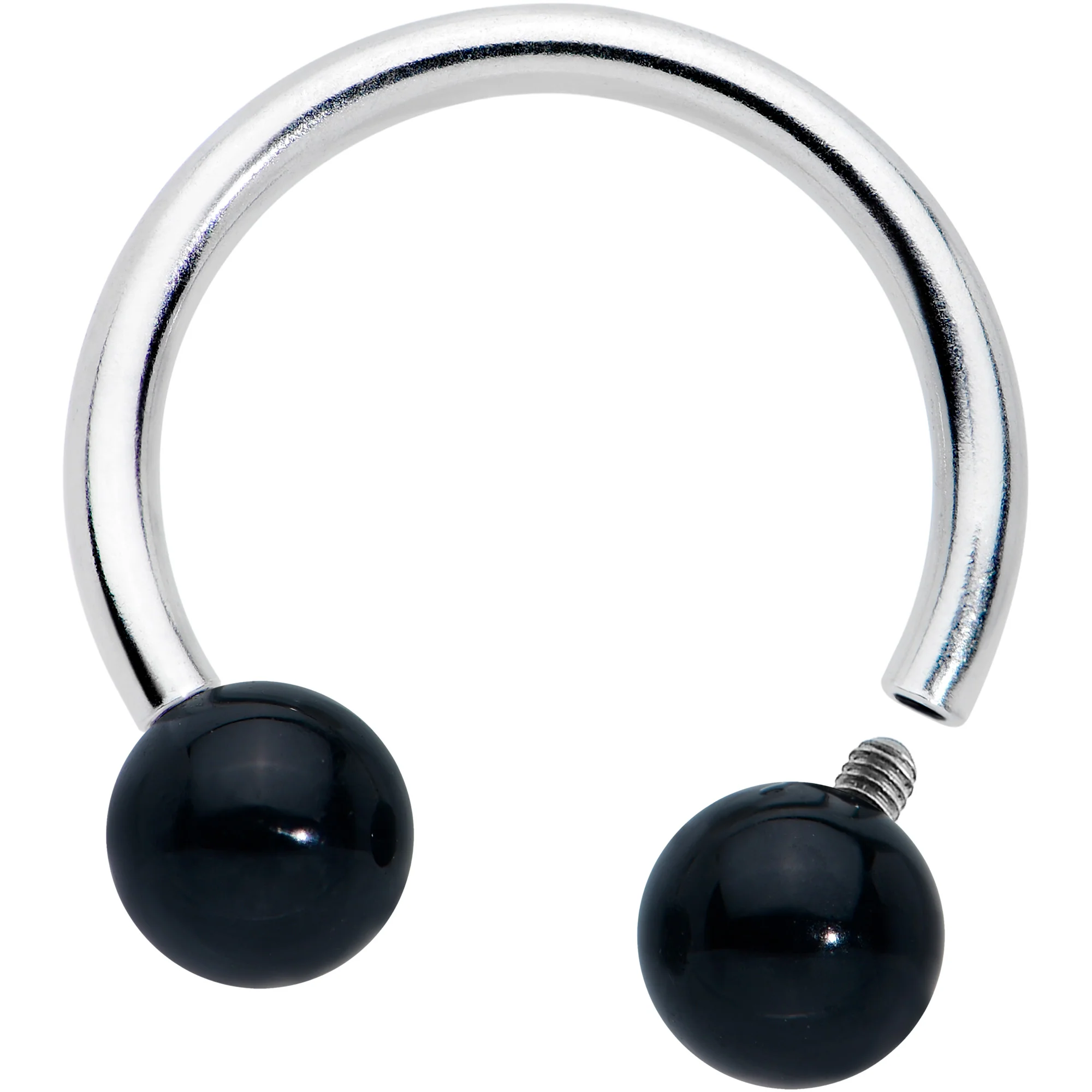 16G 3/8 Black Stone Ball End Internally Threaded Horseshoe - Image 2