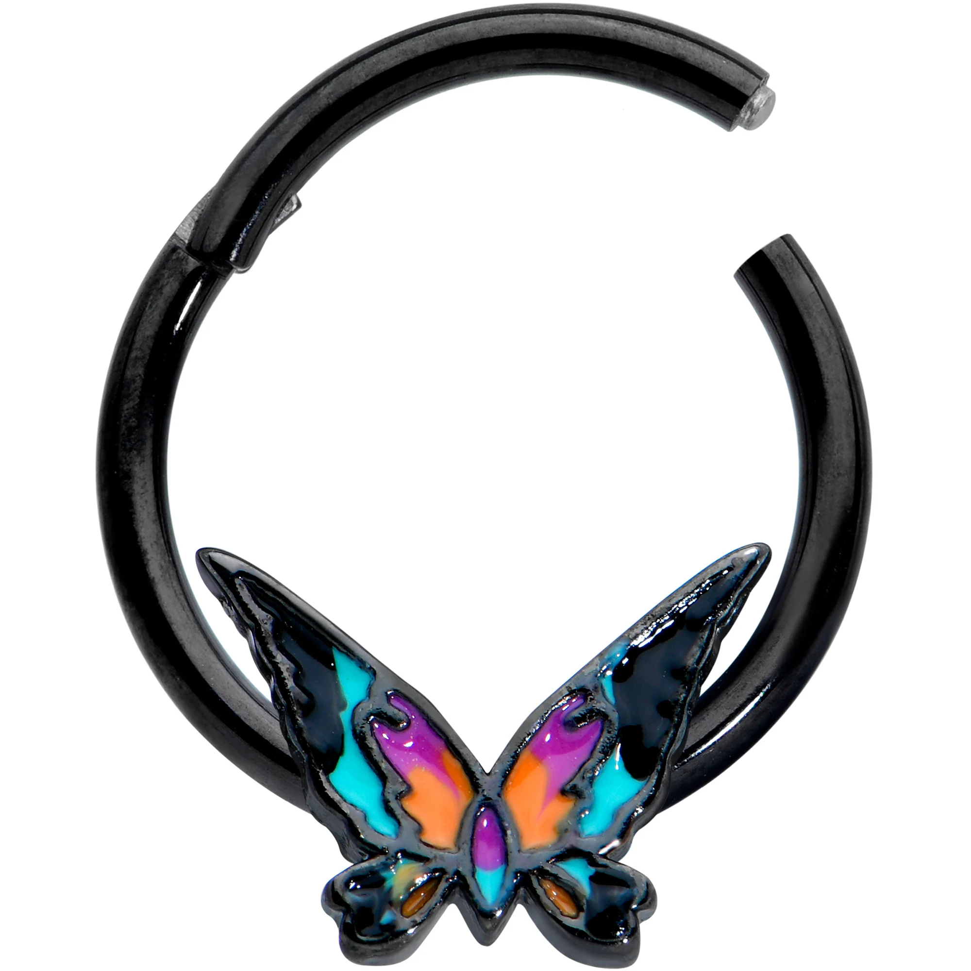 16G 3/8 Black Sunset Butterfly Hinged Segment Ring - Image 2