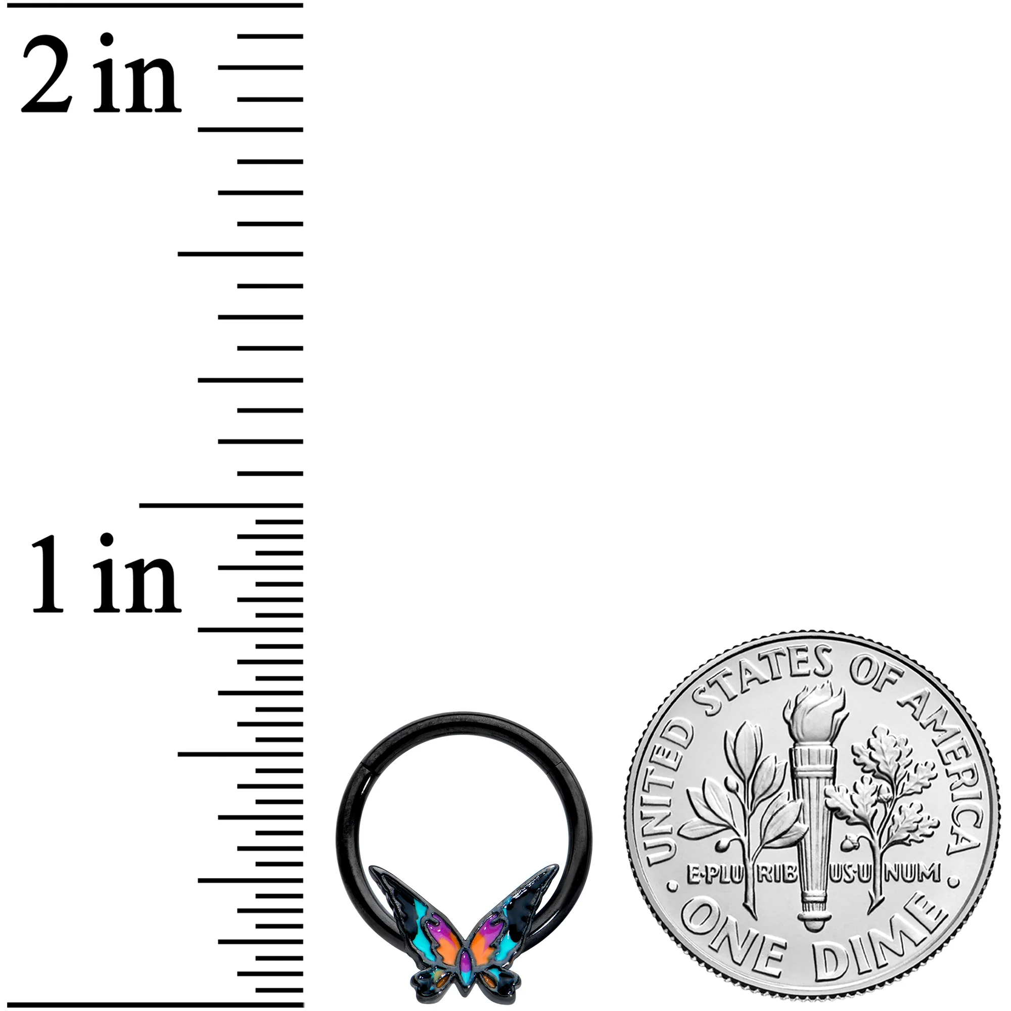 16G 3/8 Black Sunset Butterfly Hinged Segment Ring - Image 3
