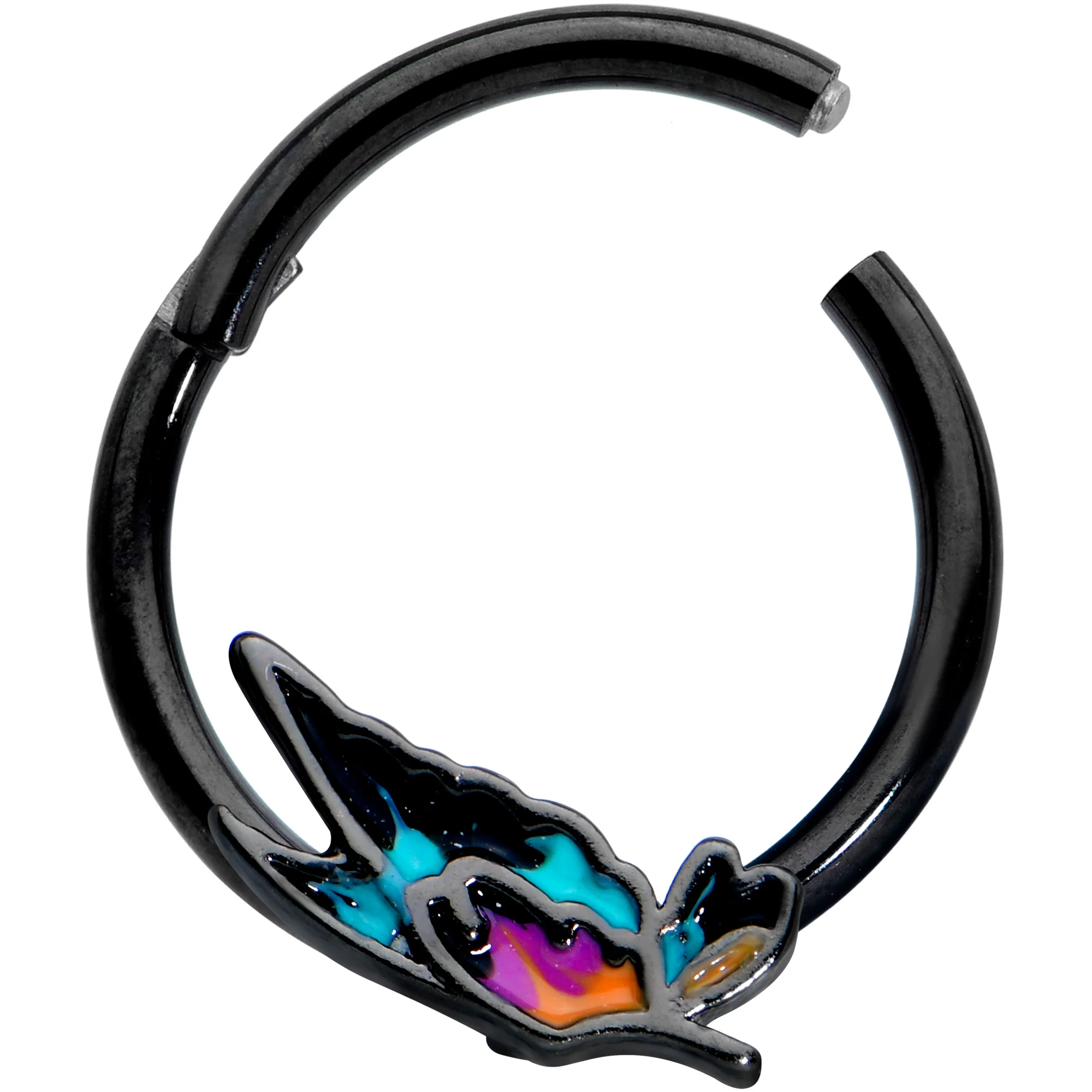16G 3/8 Black Sunset Side Butterfly Hinged Segment Ring - Image 2